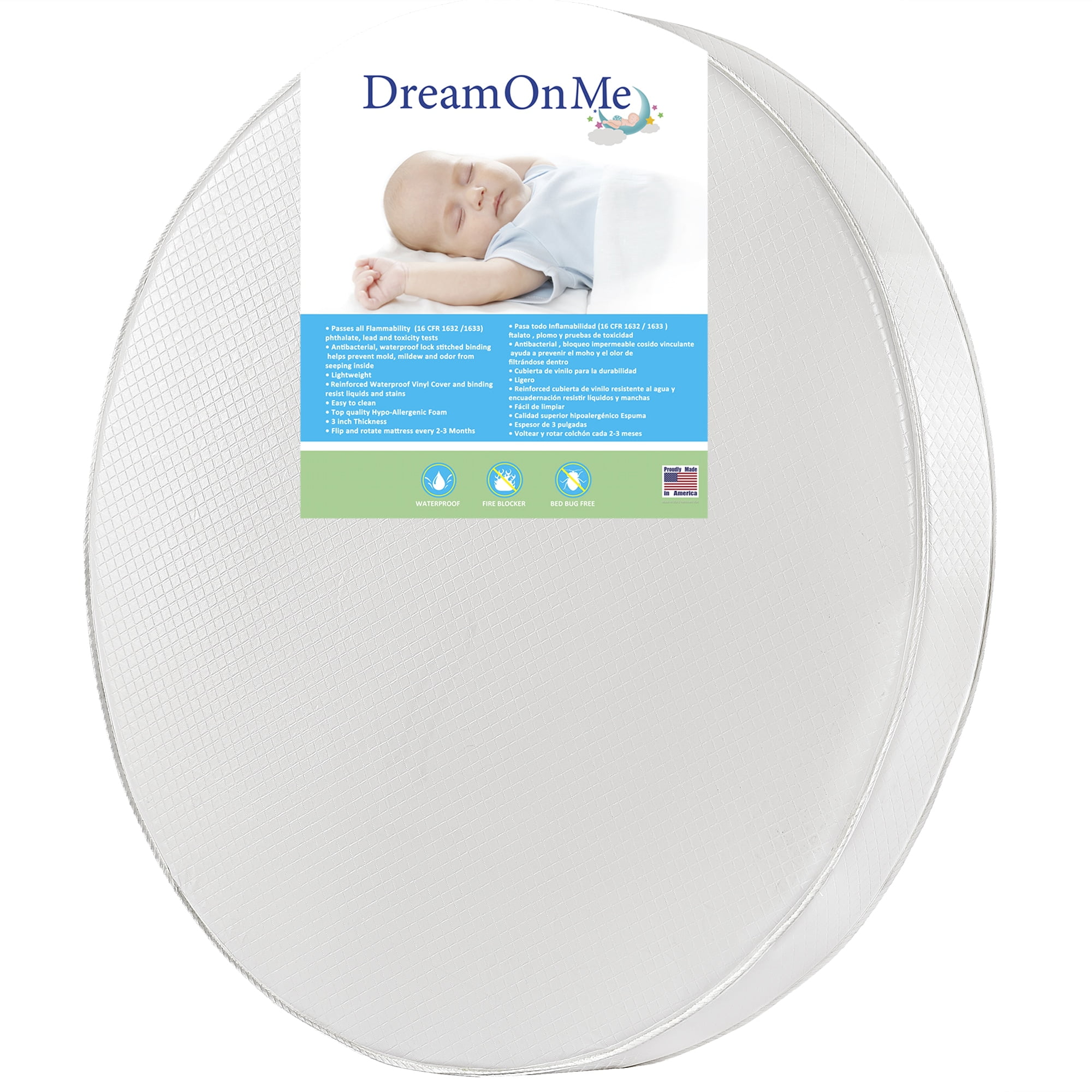 Dream on Me 4” Round Crib & Toddler Playmat Foam Mattress, Greenguard Gold