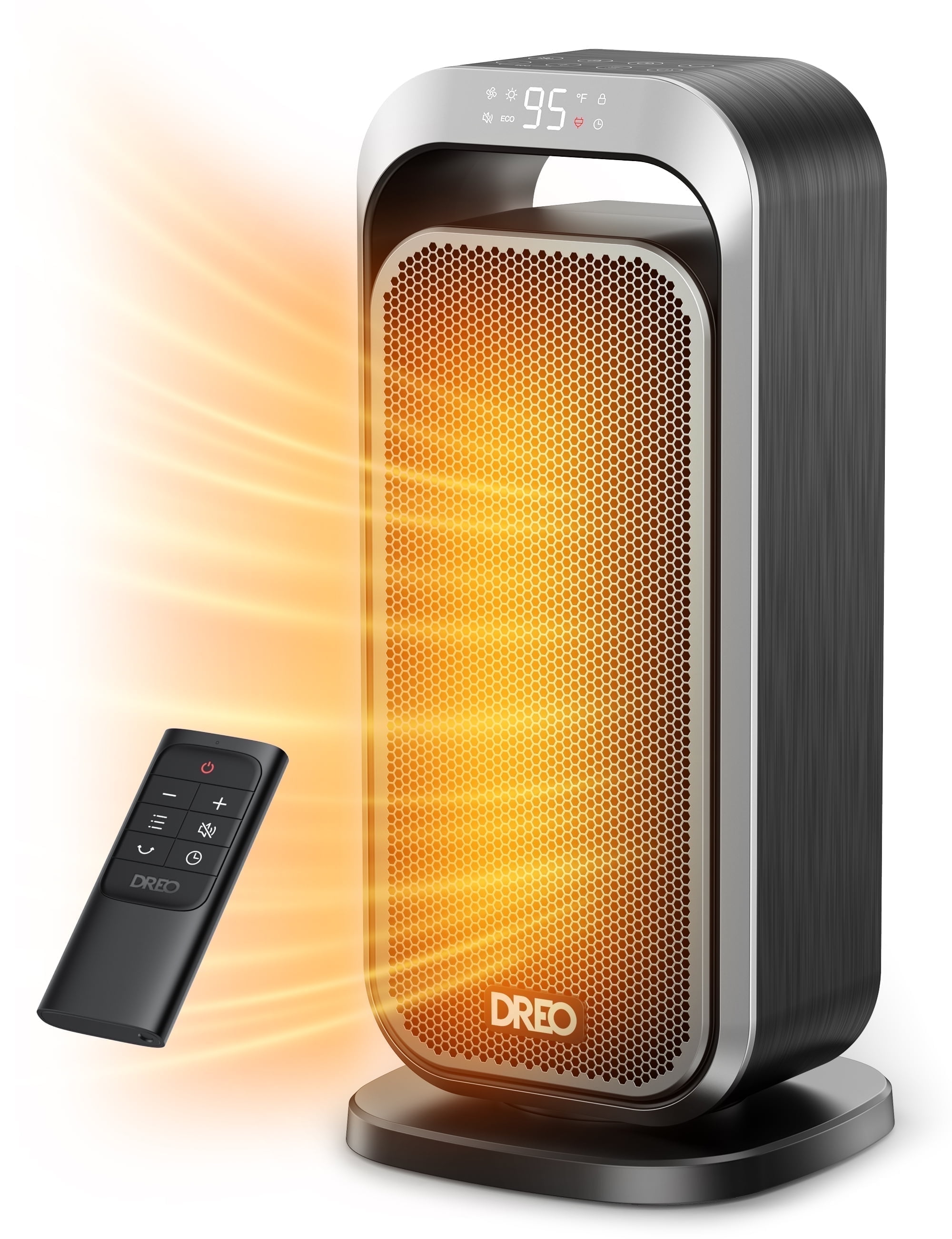 Dreo Space Heaters for Inside, 15 inch Portable Electric Heater with Remote, 70° Oscillation, 1500W PTC Ceramic Fast Safety Heater with Thermostat, ECO Mode, 12H Timer, Heater for Office, Bedroom