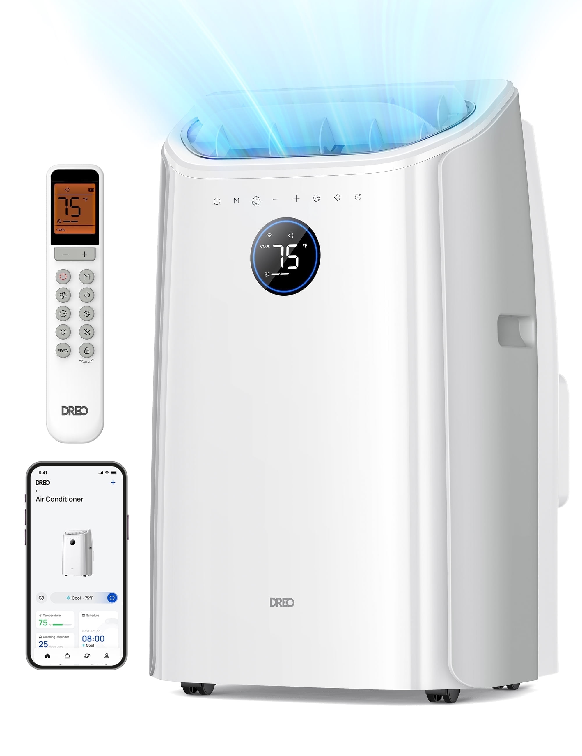 DREO 12,000 BTU ASHRAE (8,000 BTU DOE) Portable Air Conditioners, Covers up to 350 sq. ft., Drainage-free Cooling, 46dB Quiet, APP/Voice/Remote, 24h Timer with Fan & Dehumidifier, Smart AC for Room