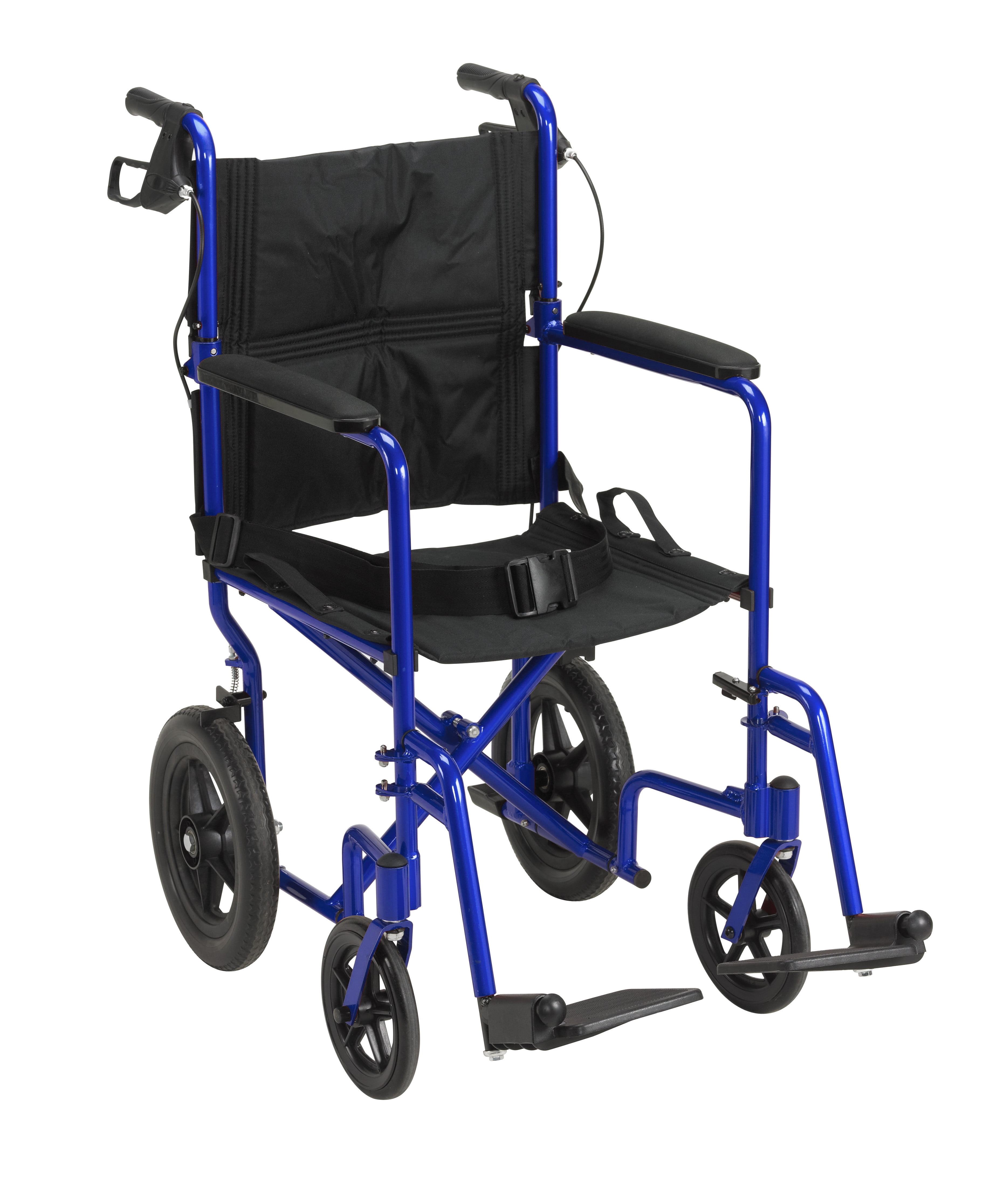 Drive Medical Lightweight Expedition Transport Wheelchair with Hand Brakes, 19" Seat, Blue