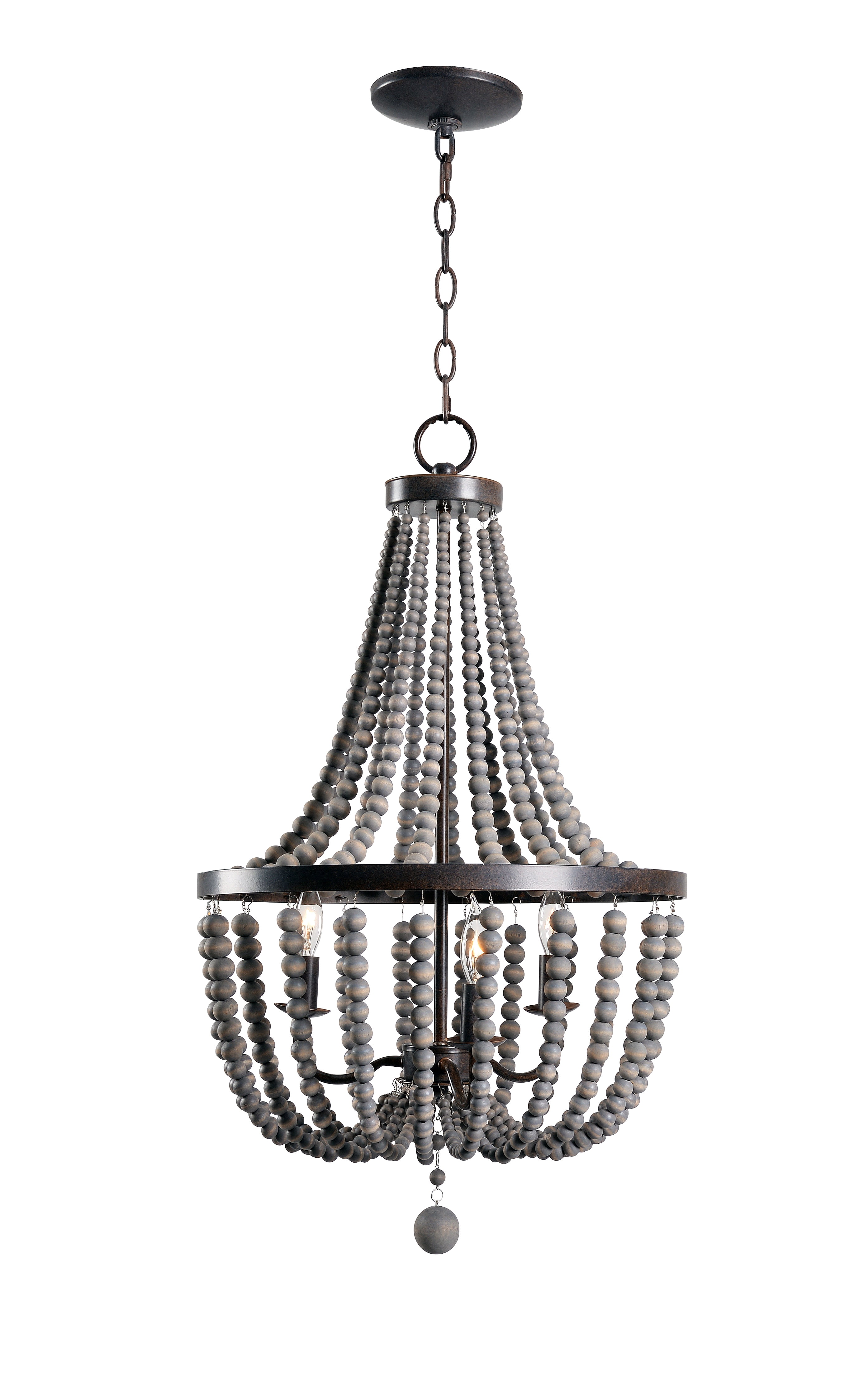 Kenroy Home Dumas 3-Light Chandelier with Suspended Wooden Beads or Dining Room, Living Room, Bedroom, High Ceiling, Foyer or Entryway, Gray