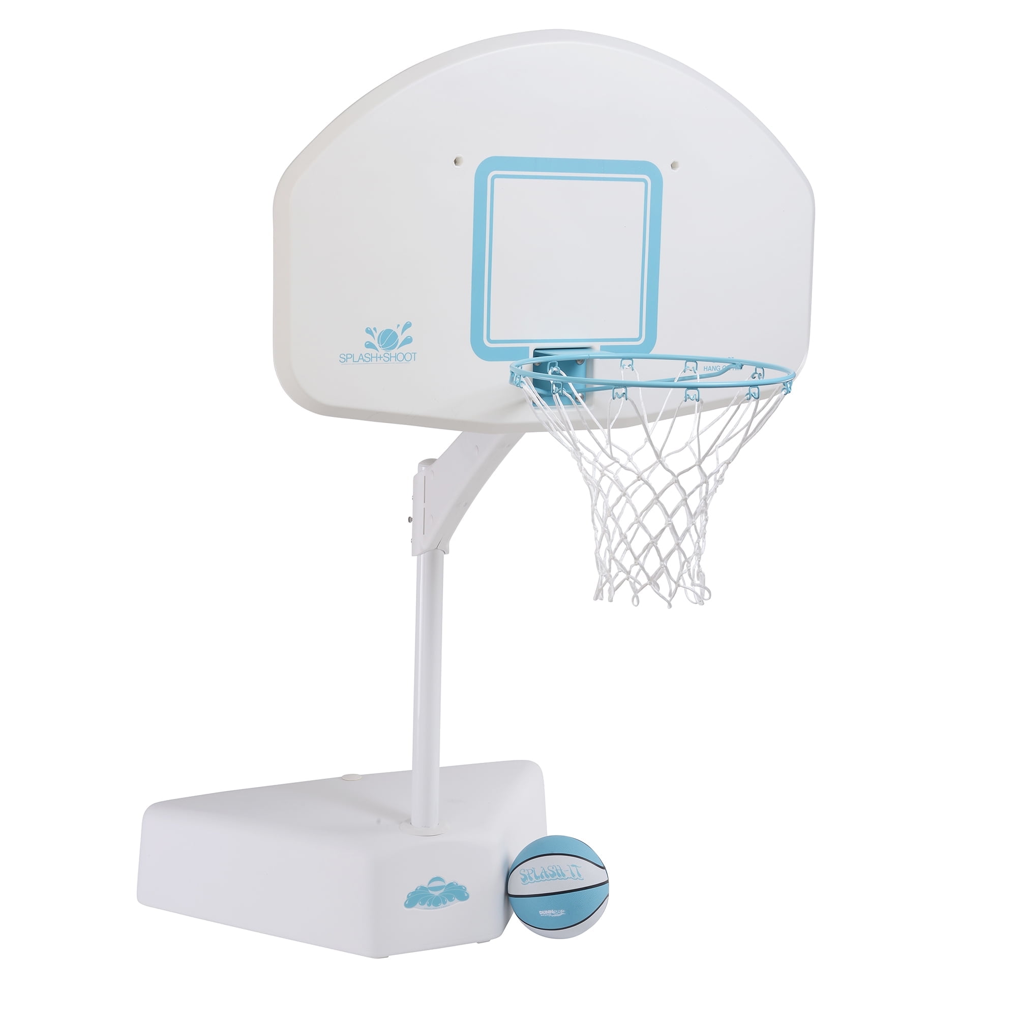 Dunn-Rite Products 23" - 53" Adjustable Pool Basketball Hoop, Weatherproof, 43"x 29" Backboard, 200lbs Base, White Aqua Color (Teen and Adults)