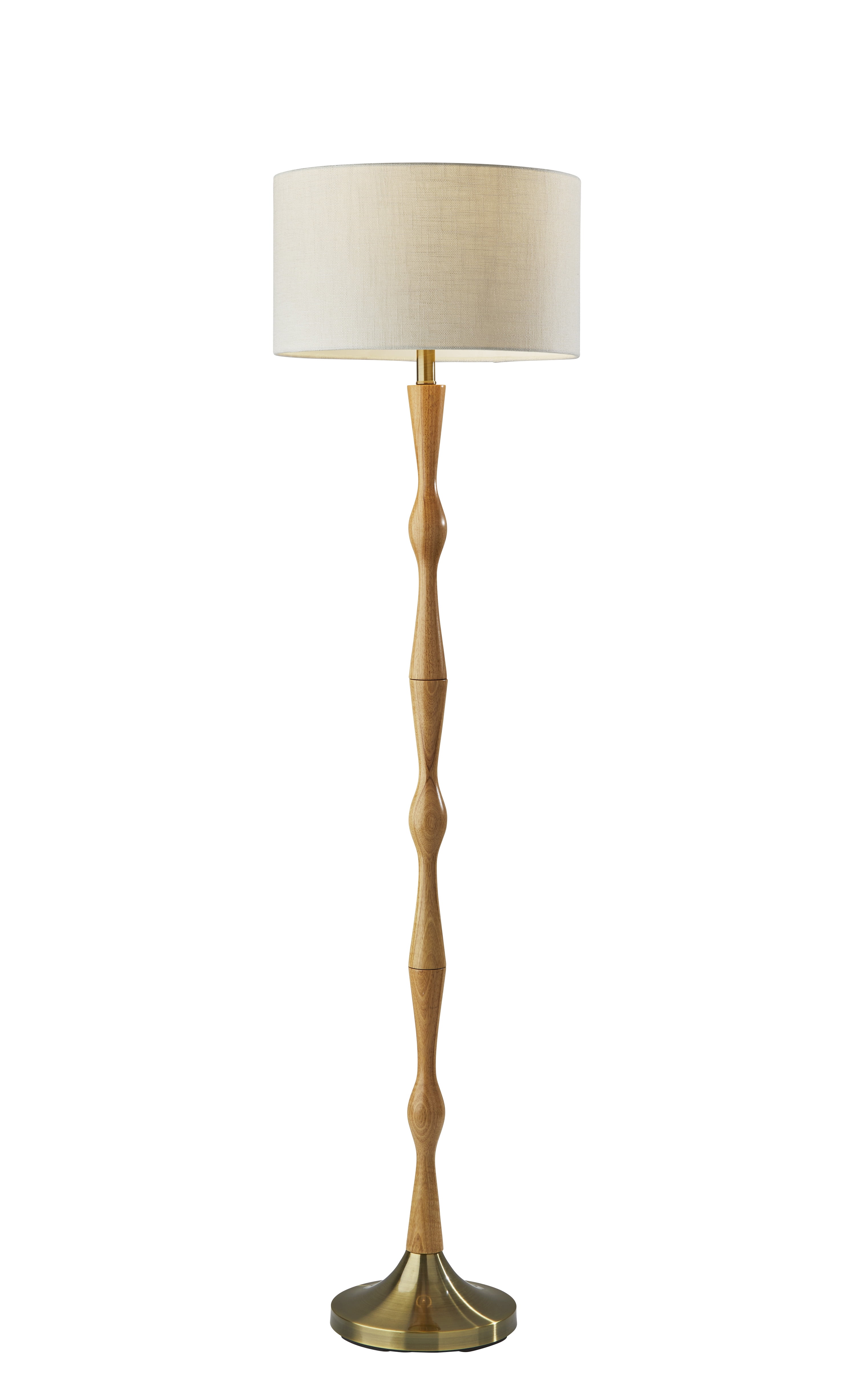 Eve Floor Lamp with Natural Oak Wood and Antique Brass Base