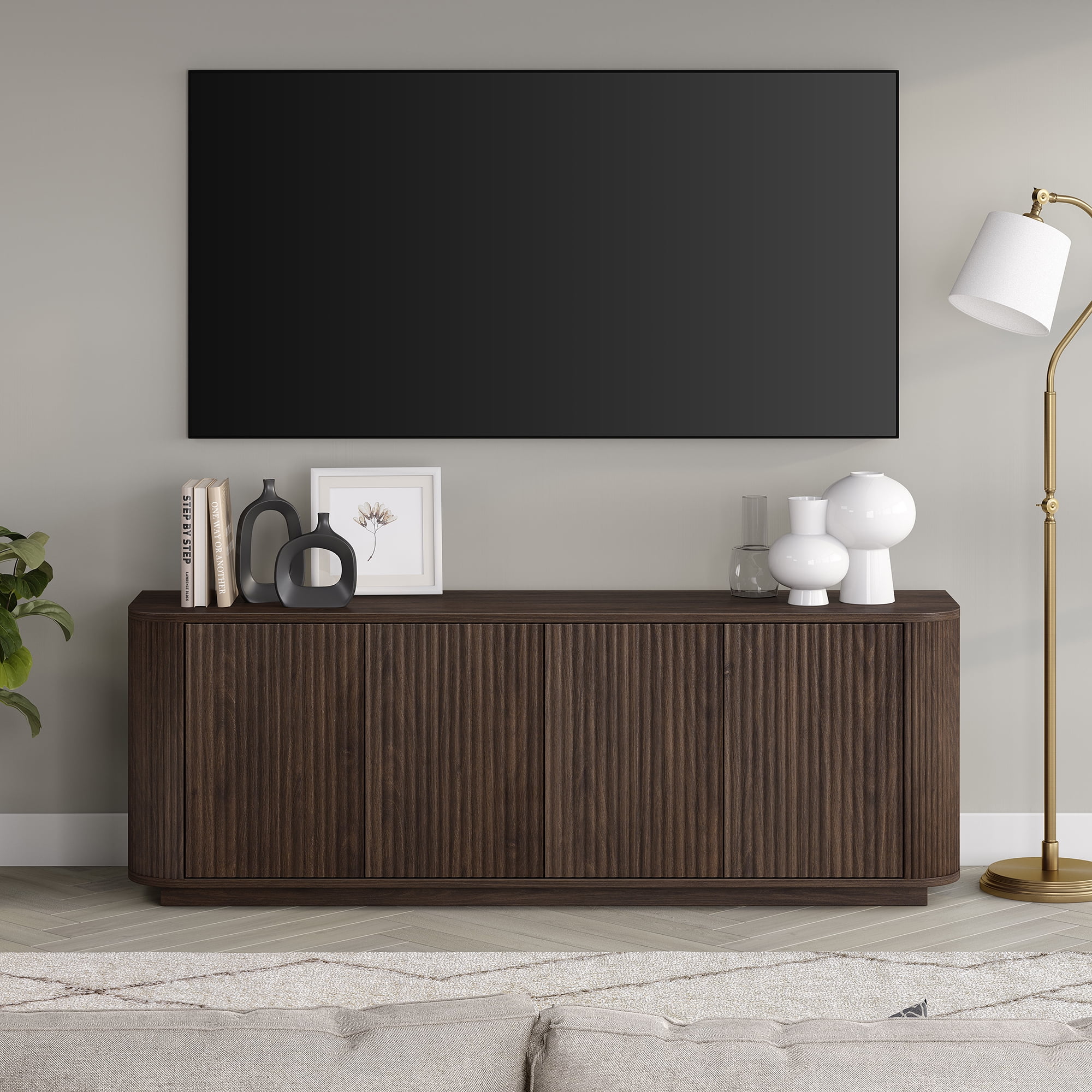 Evelyn&Zoe Canton Transitional TV Stand For TVs up to 75", Alder Brown