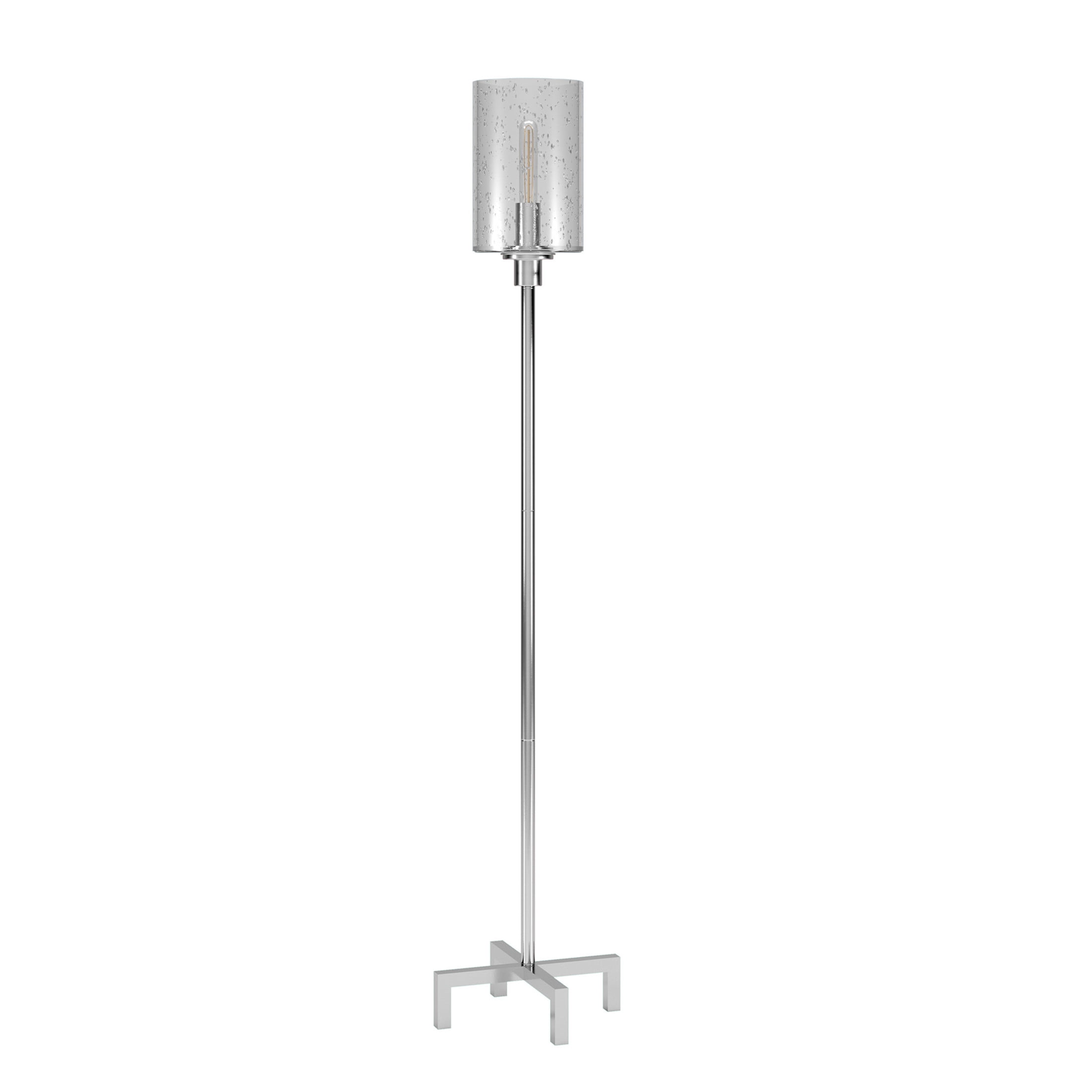 Evelyn&Zoe Panos 66.25" Tall Floor Lamp with Glass Shade, Polished Nickel/Clear