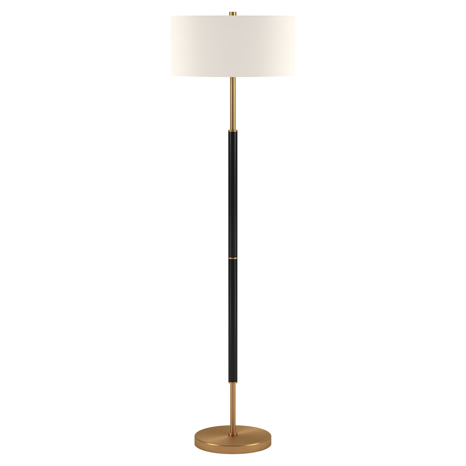 Evelyn&Zoe Simone 2-Light Floor Lamp with Fabric Shade, Matte Black/Brass/White