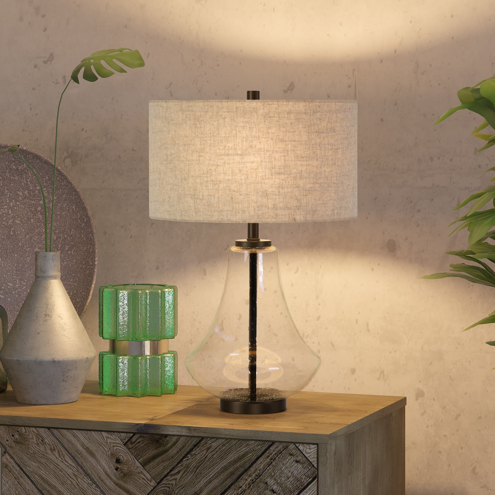 Evelyn&Zoe Traditional Seeded Glass Table Lamp with Flax Shade