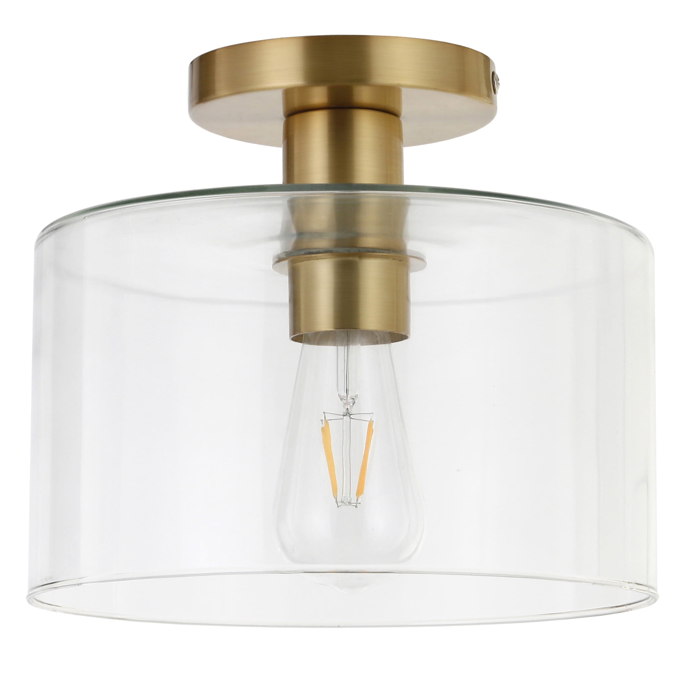 Evelyn&Zoe 10" Brass Finish Metal/Glass Semi Flush Mount