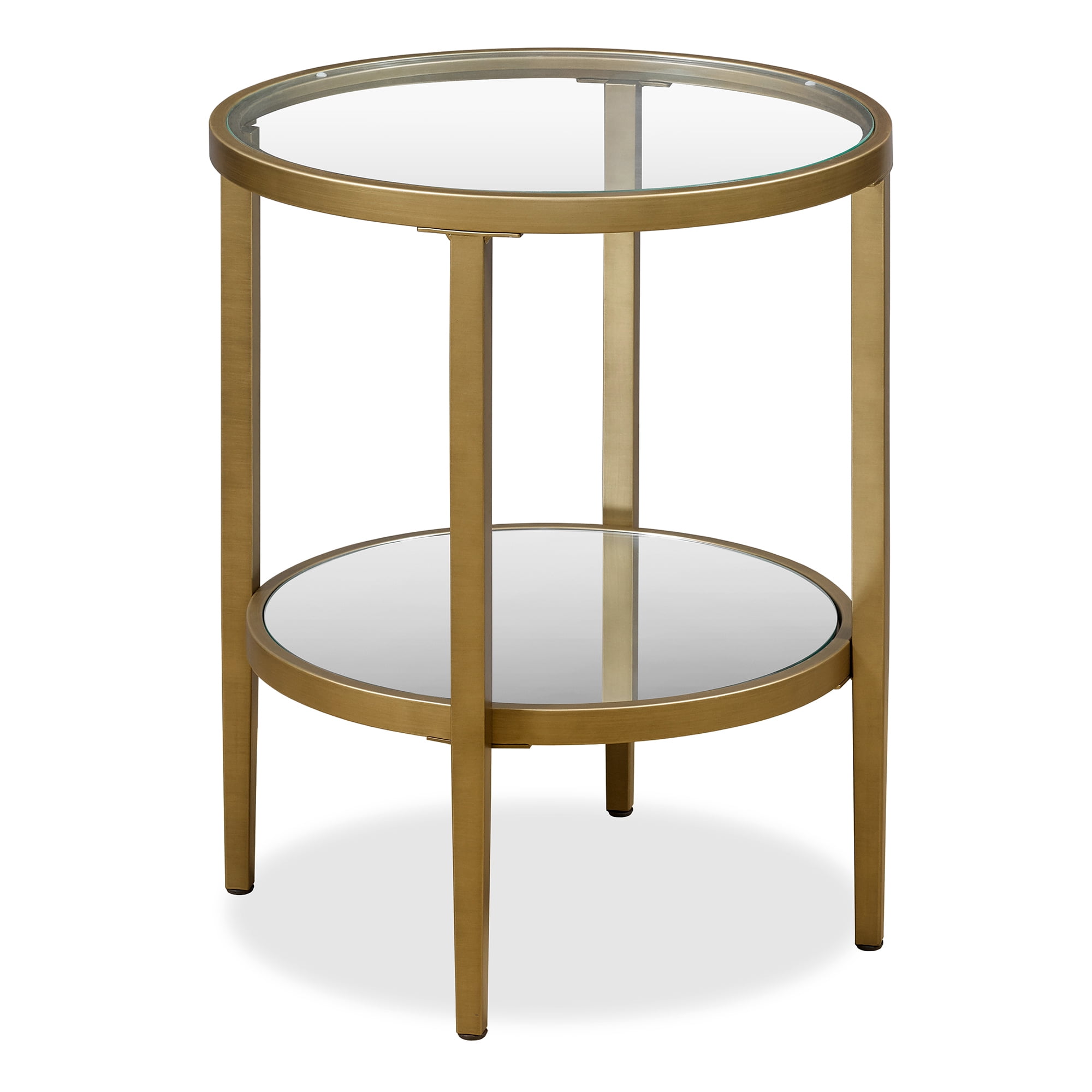 Evelyn&Zoe 20" Antique Brass Finish Metal/Glass Side Table