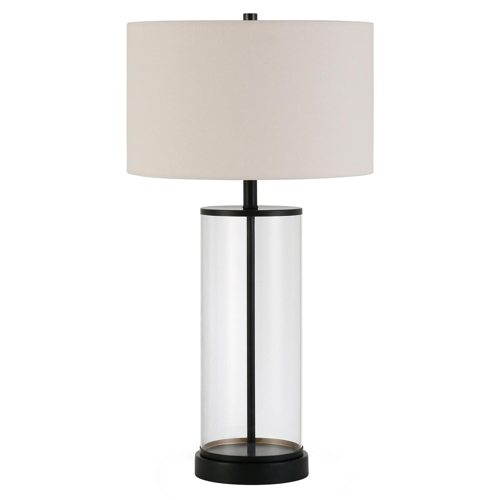 Evelyn&Zoe 28" Traditional Metal Table Lamp with White Drum Linen Shade
