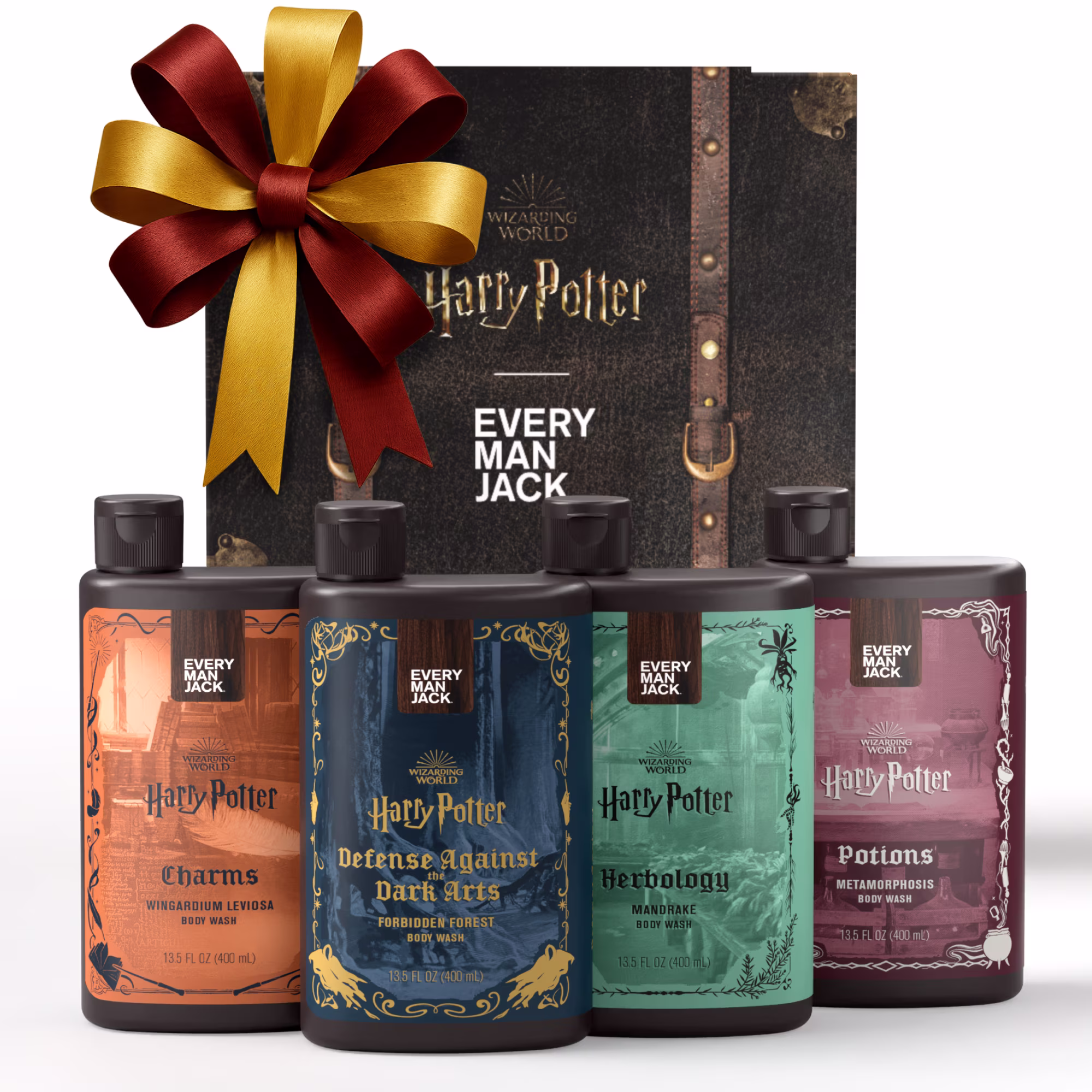 Every Man Jack Harry Potter Collectors Box Body Wash Gift Set, 4 Body Washes with Clean Ingredients & Hogwarts Inspired Spellbinding Scents, 13.5 oz Each