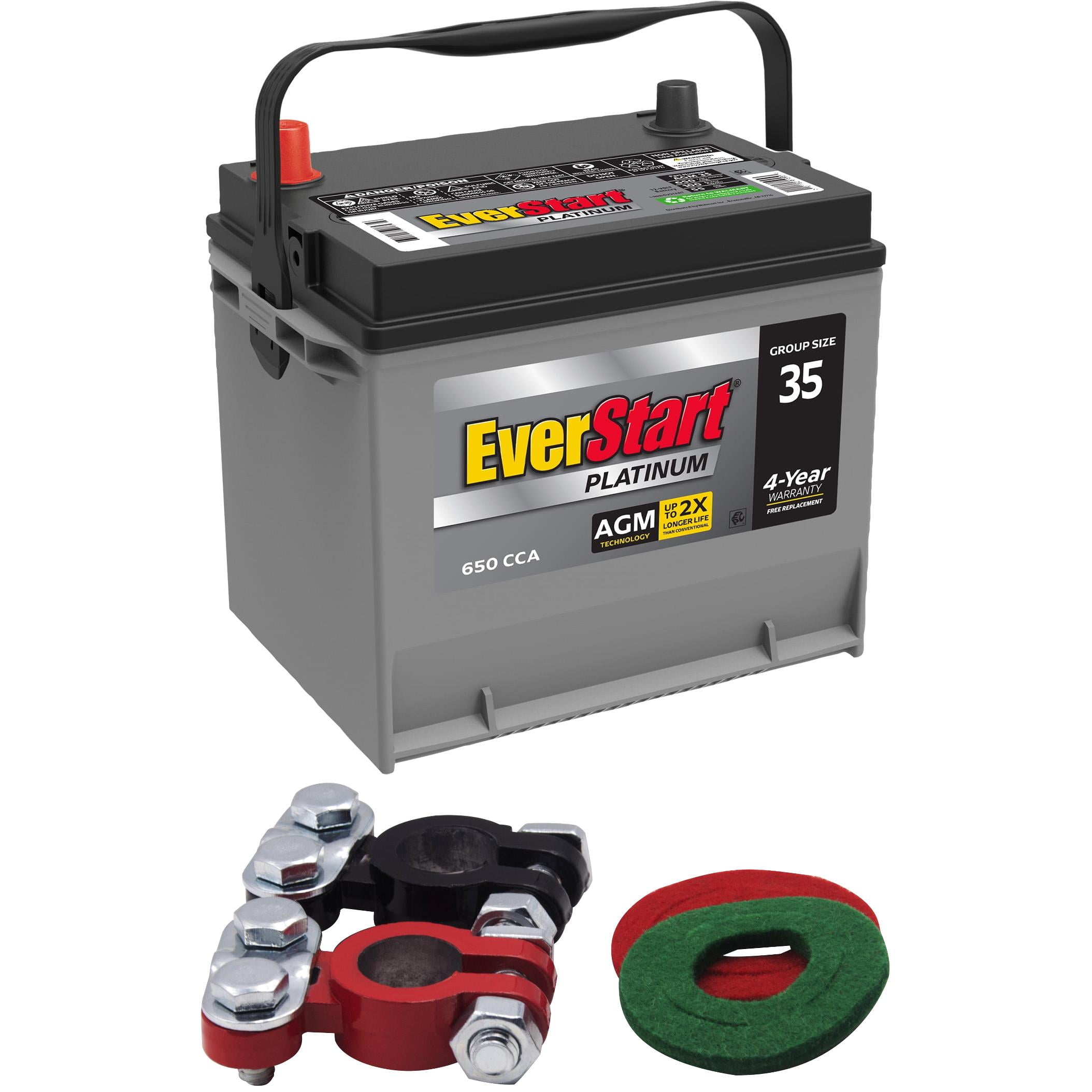 EverStart Platinum AGM Automotive Battery, Group Size 35 12 Volt, 650 CCA 100RC with Top Post Epoxy Coated Battery Terminals