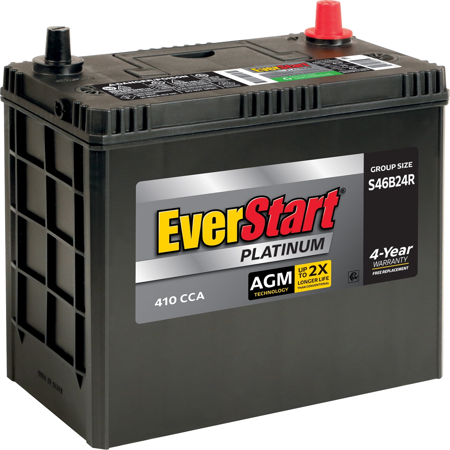 EverStart Platinum AGM BOXED Automotive Battery, Group Size S46B24R 12 Volt, 410 CCA