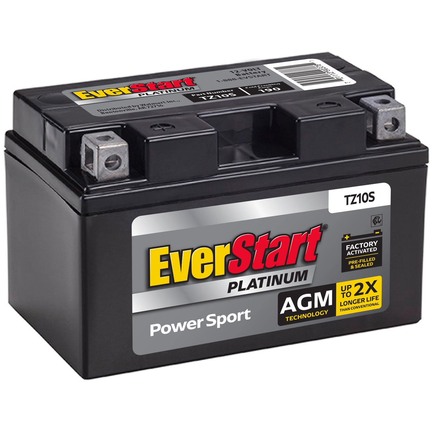 EverStart Platinum BOXED AGM Power Sport Battery, Group Size TX10S 12 Volt 190 CCA