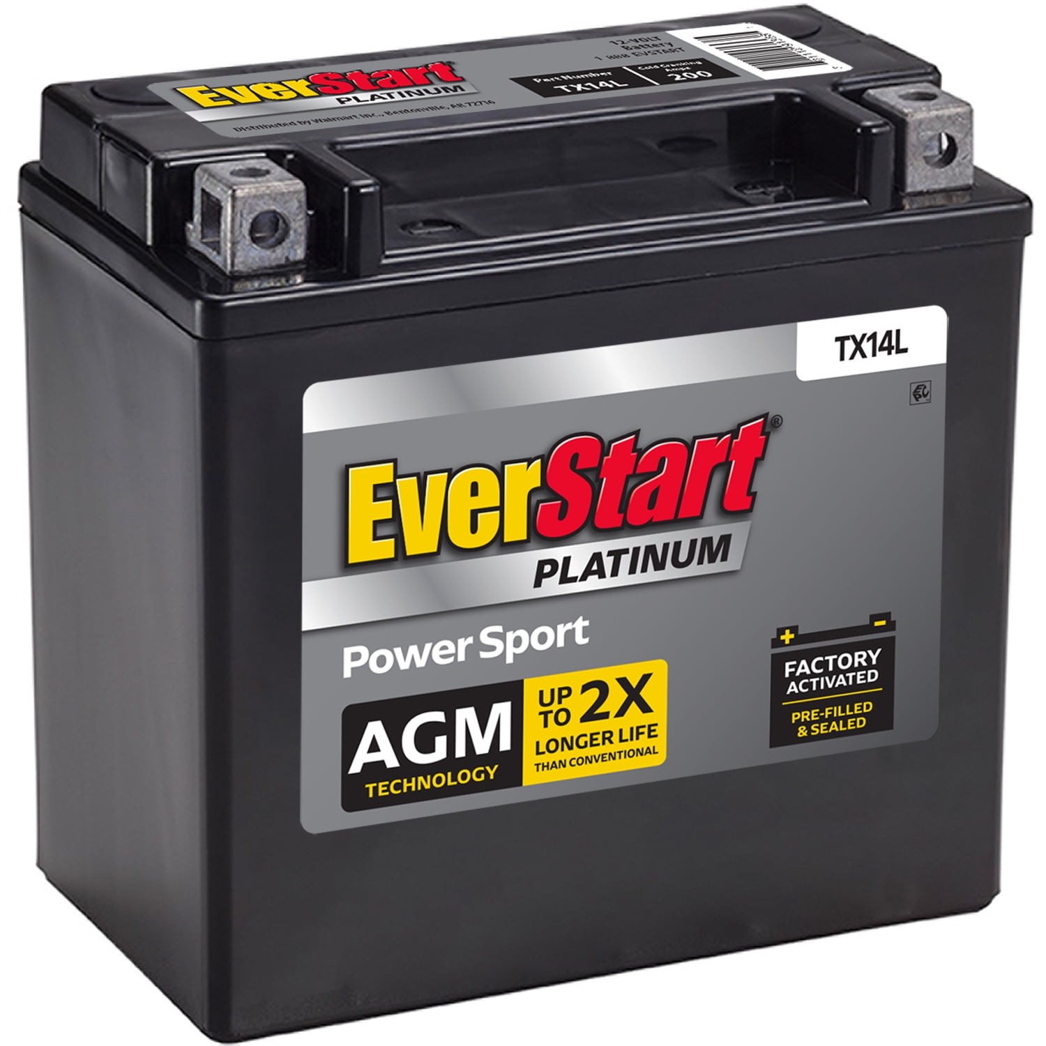 EverStart Platinum BOXED AGM Power Sport Battery, Group Size TX14L 12 Volt, 200 CCA