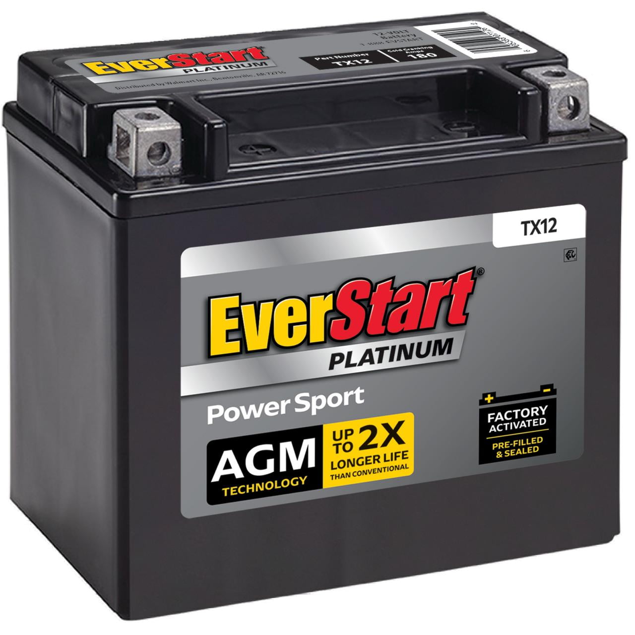 EverStart Platinum BOXED AGM PowerSport Battery, Group Size TX12 12 Volt, 180 CCA