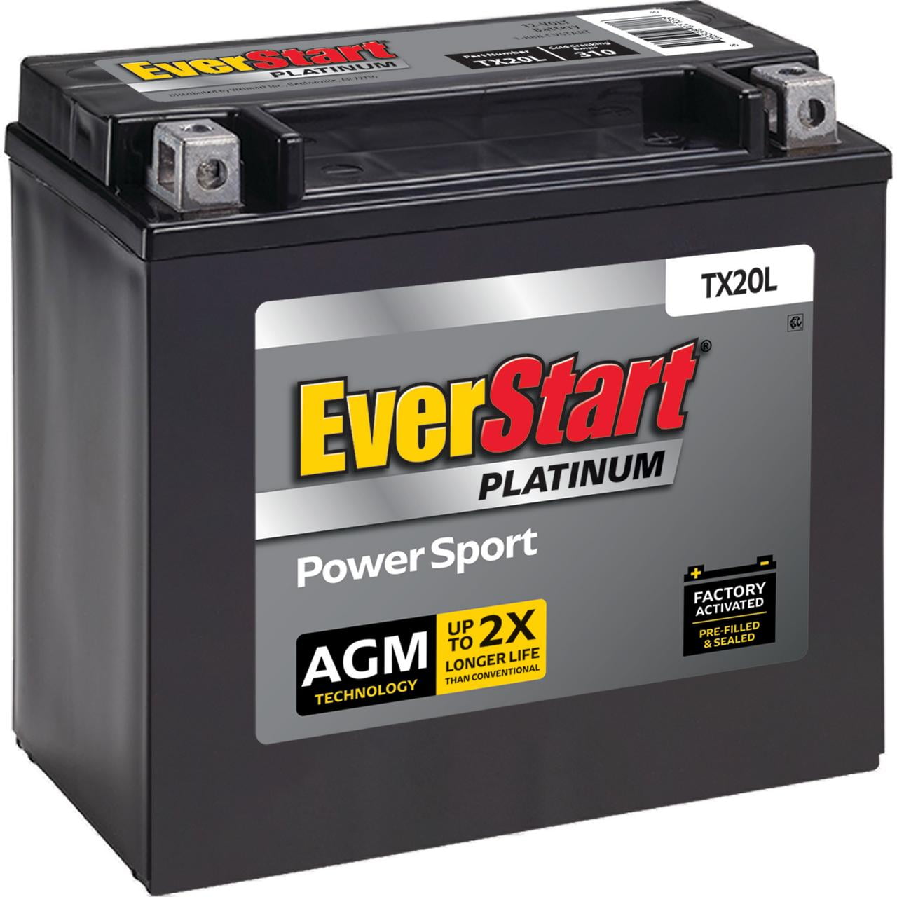 EverStart Platinum BOXED AGM Power Sport Battery, Group Size TX20L 12 Volt, 310 CCA