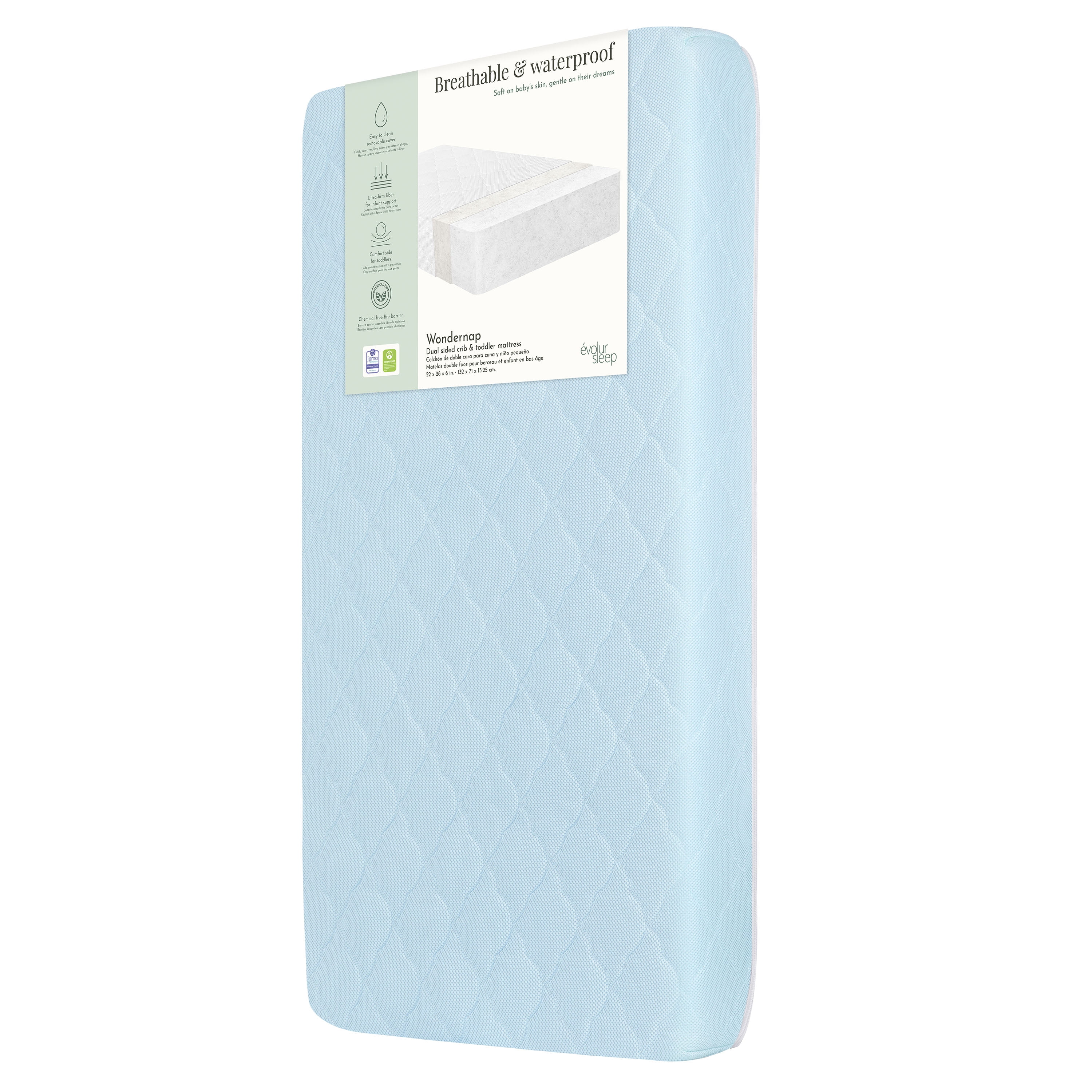 Evolur Wondernap 2 in 1 Full-size Crib Mattress, Blue