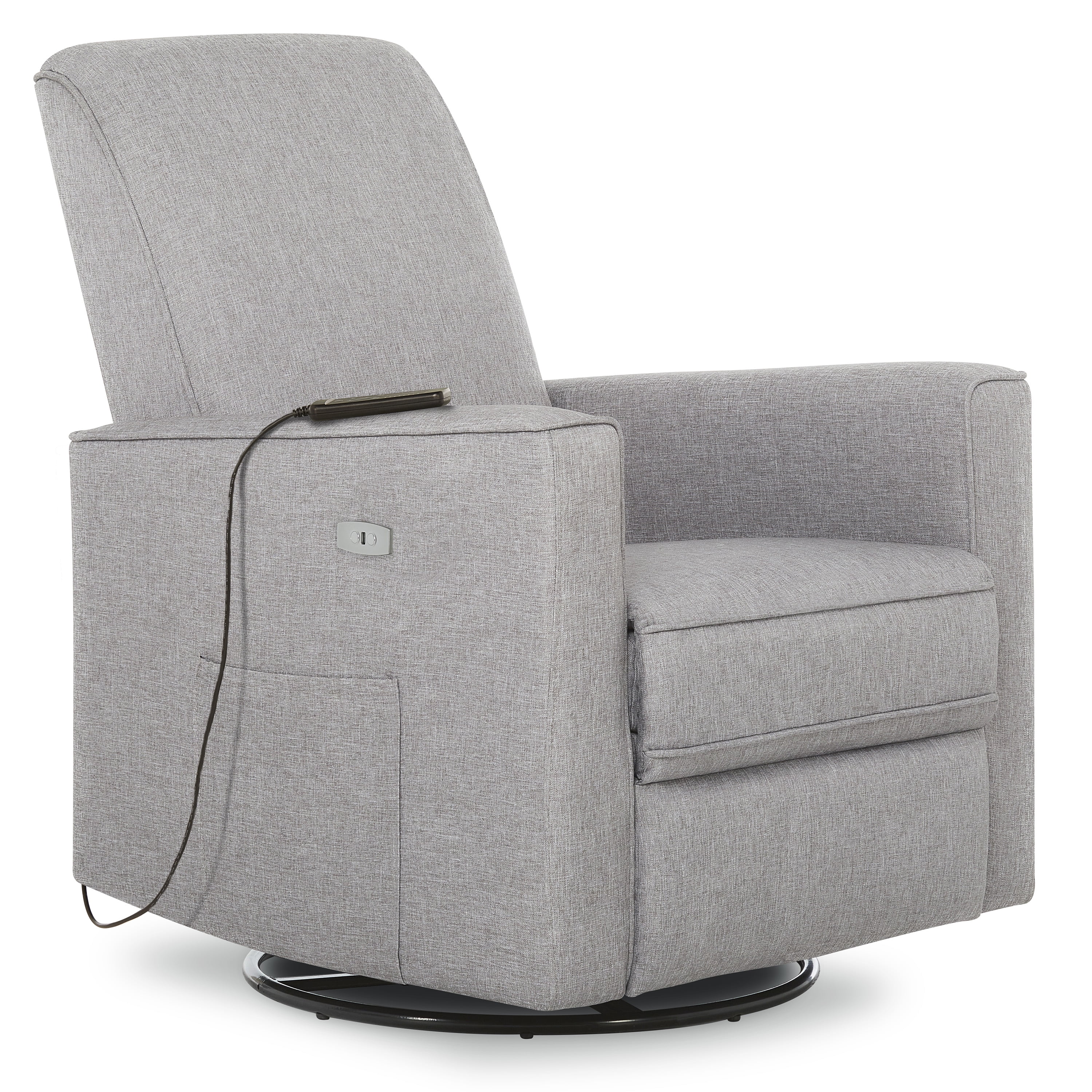 Evolur Harlow Deluxe Upholstered Glider, Power Recliner USB Port with in-Built Massager, Light Grey