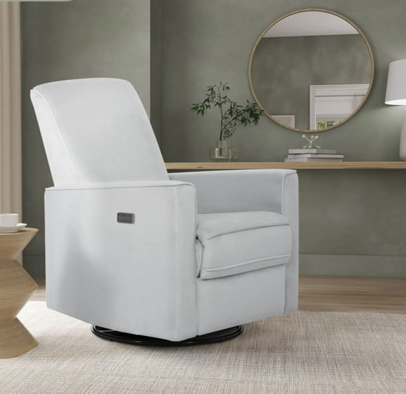 Evolur Harlow Deluxe Upholstered Plush Seating Glider Swivel, Power Recliner with USB Port, Greenguard Gold Certified, Glider Chair for Nursery, Mystic Gray