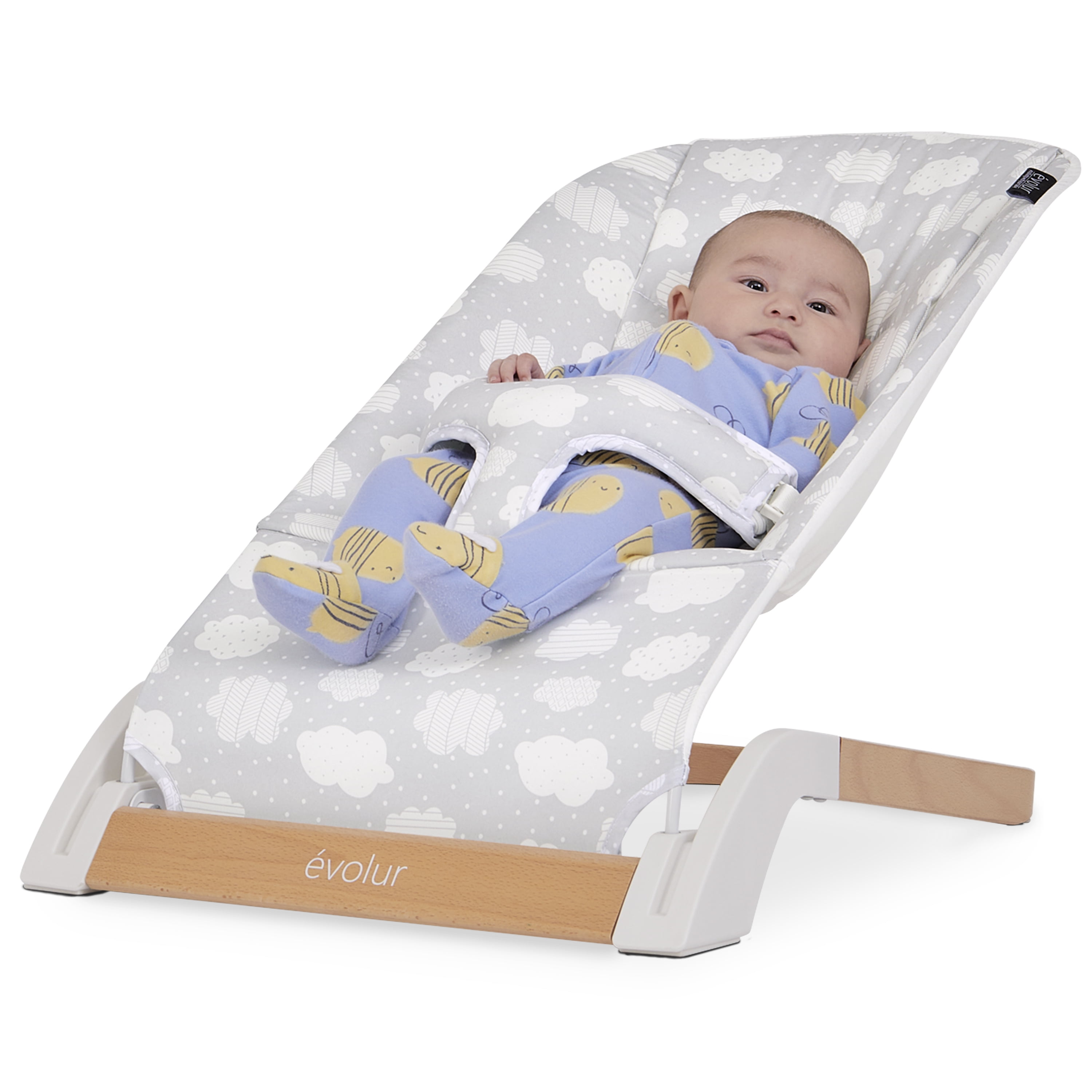 Evolur Koko Portable Infant Bouncer in Light Gray Breathable Fabric