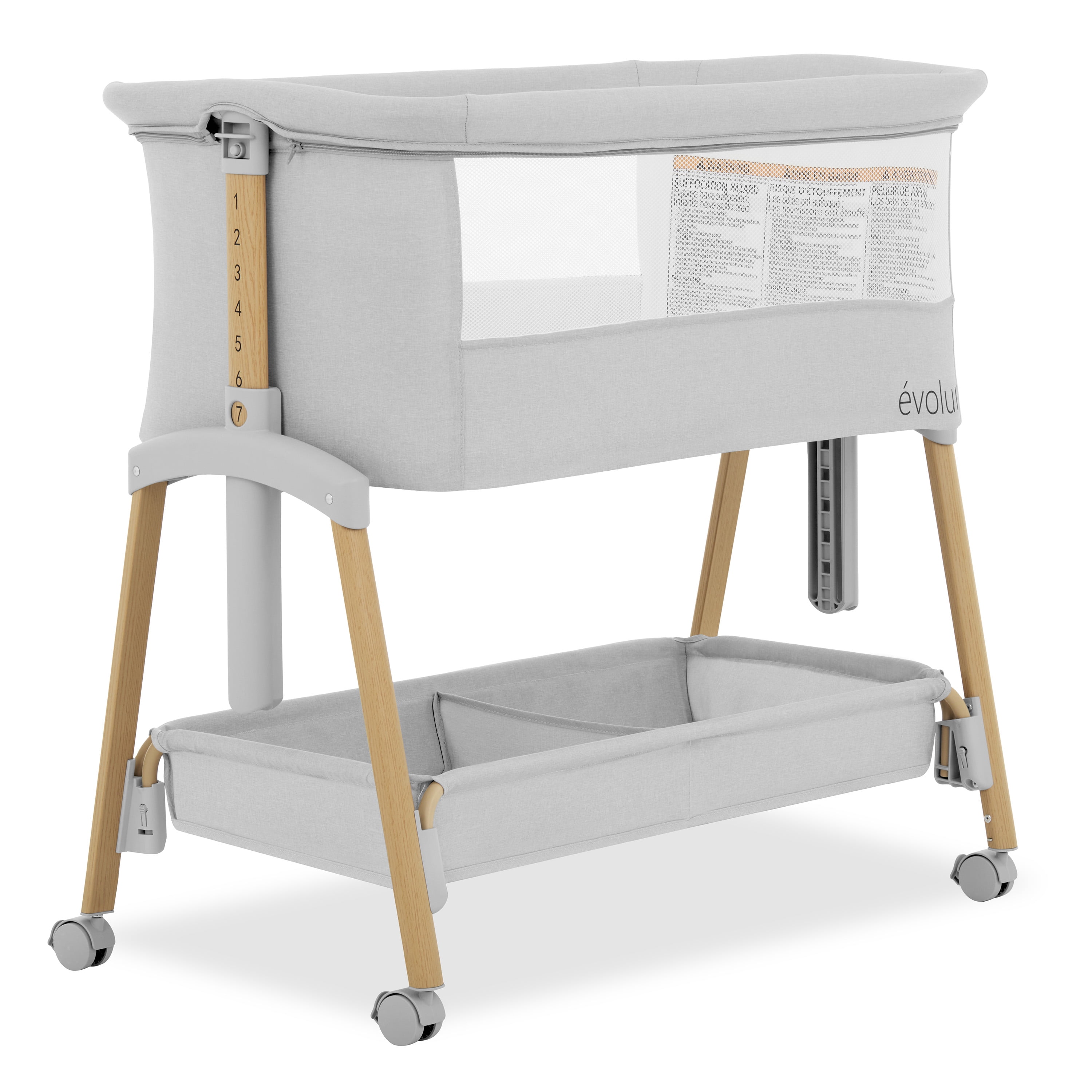 Evolur Lullaby Portable Bassinet With Wheels, Light Gray