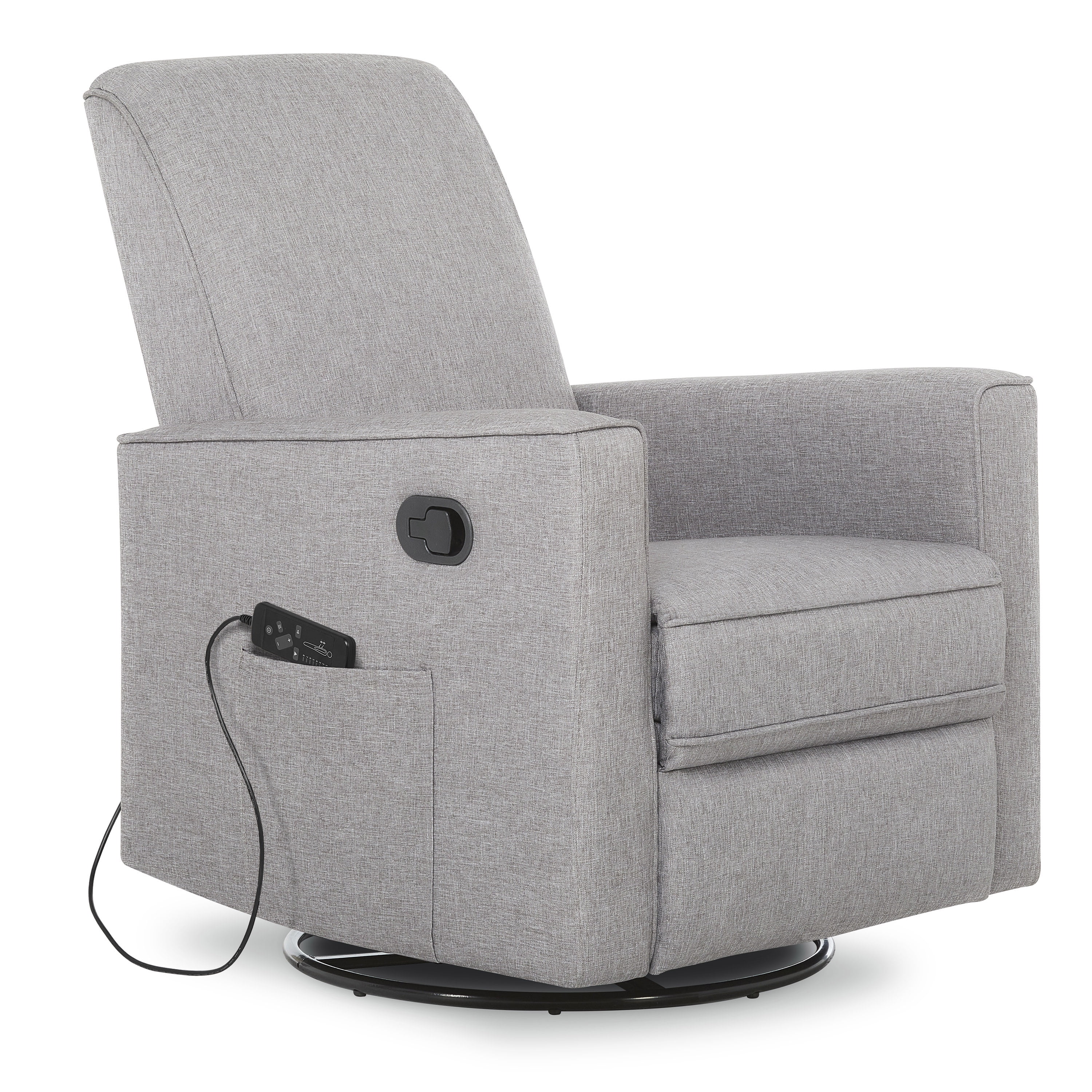 Evolur Raleigh Swivel Glider with in-built Massager, Recliner, Light Grey, Greenguard Gold Certified