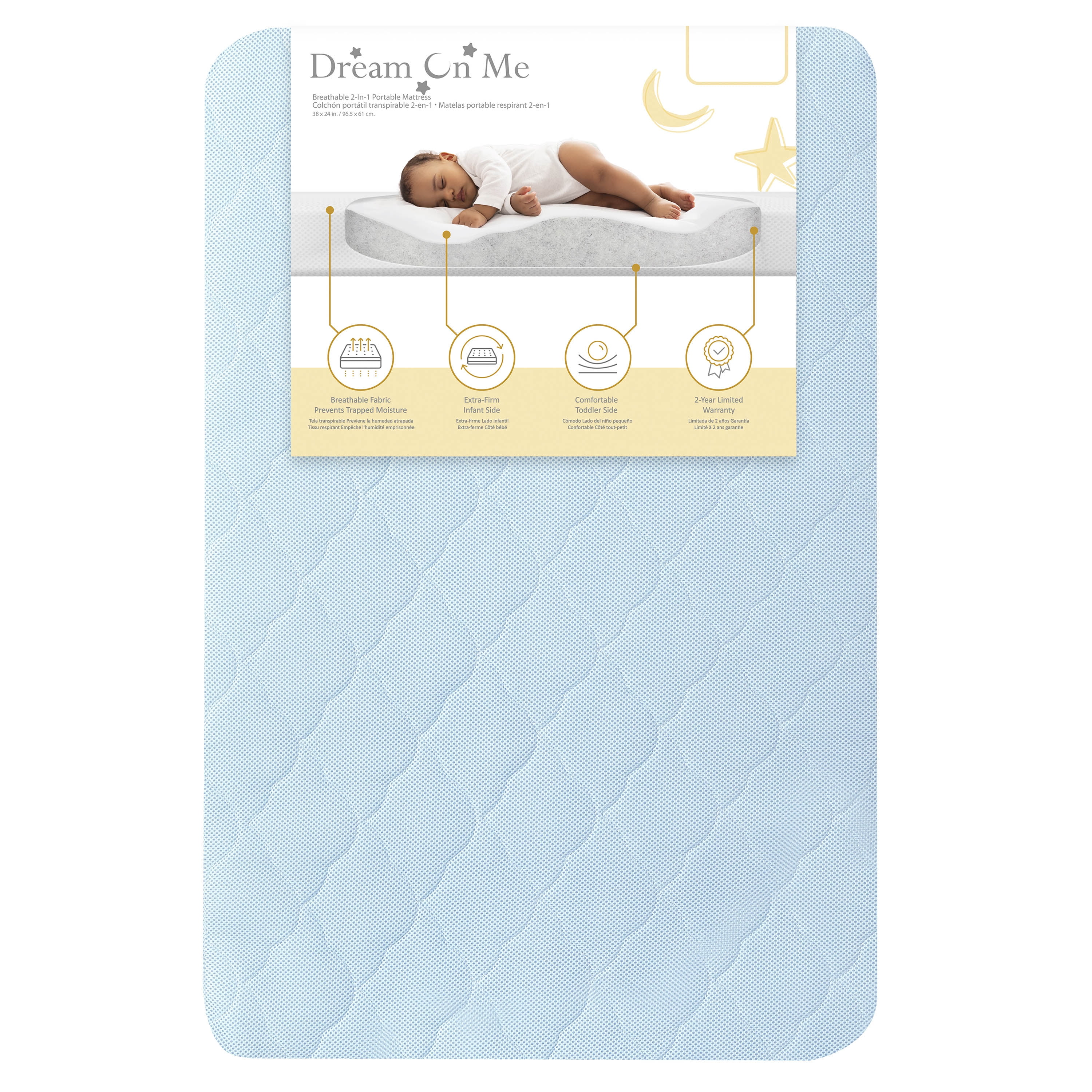 Evolur Rest EZ 2 in 1 Mini Crib Mattress, Blue