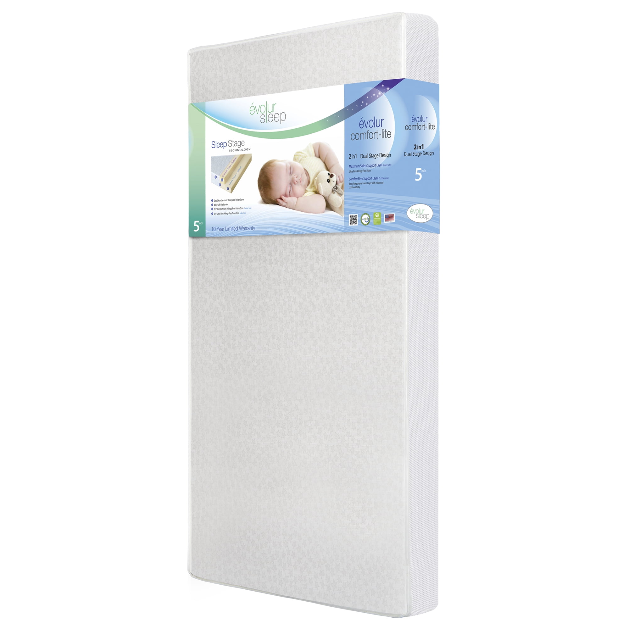 Evolur Sleep Breathable Dual Stage Comfort-Lite 5” Crib & Toddler Foam Mattress