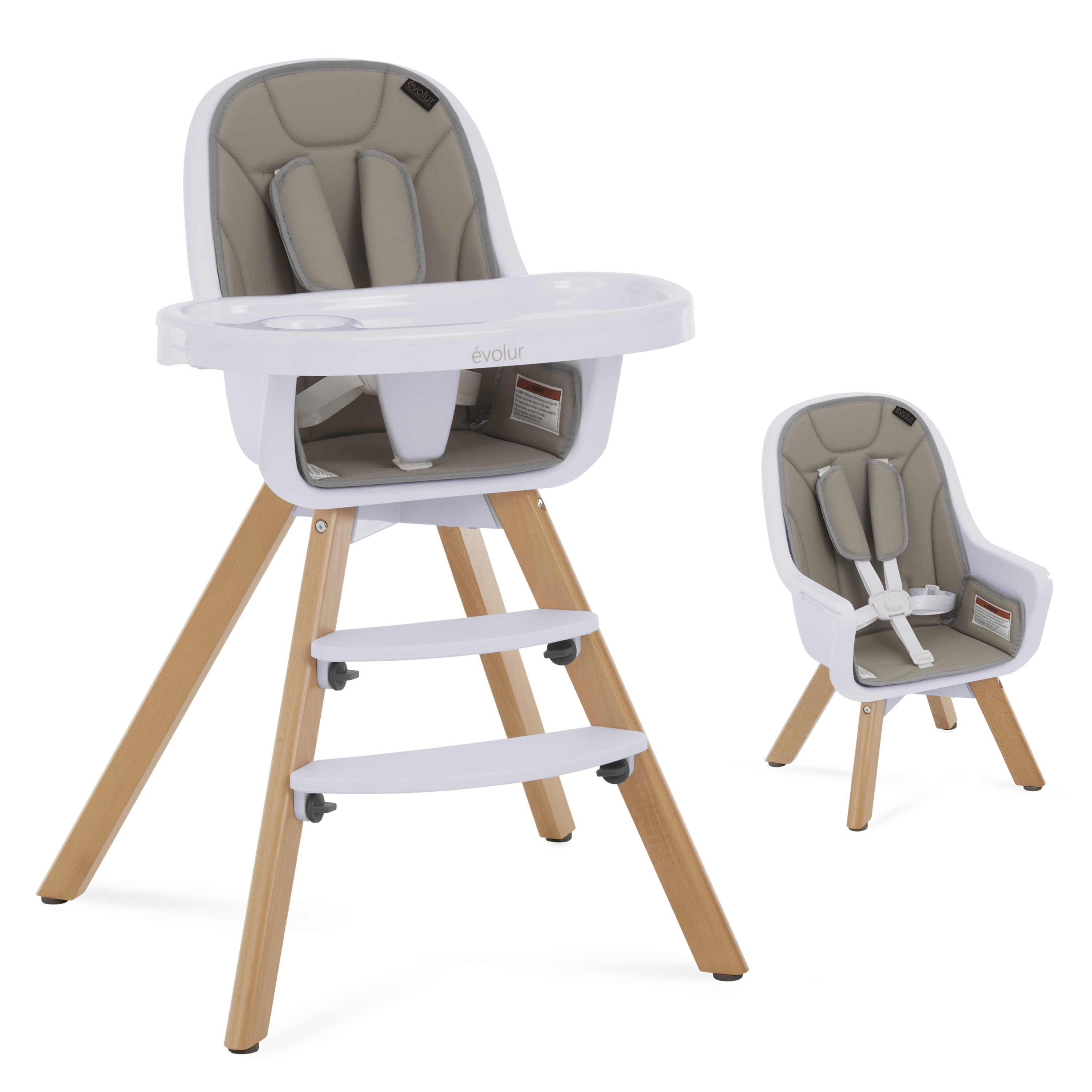 Evolur Zoodle 3-in-1 High Chair Booster Feeding Chair with Modern Design, Light Grey