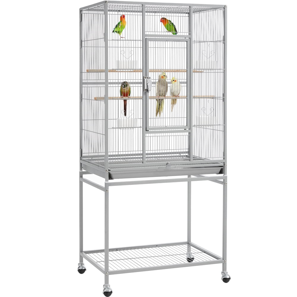 Renwick 53.5"H Large Rolling Metal Pet Cage with Detachable Stand，Light Gray