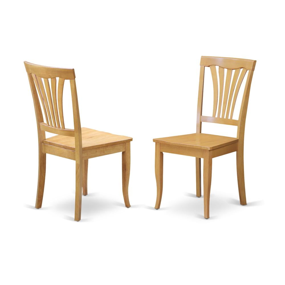 East West Furniture Avon Dining Room Chair Wood Seat - Oak Finish, Set of 2