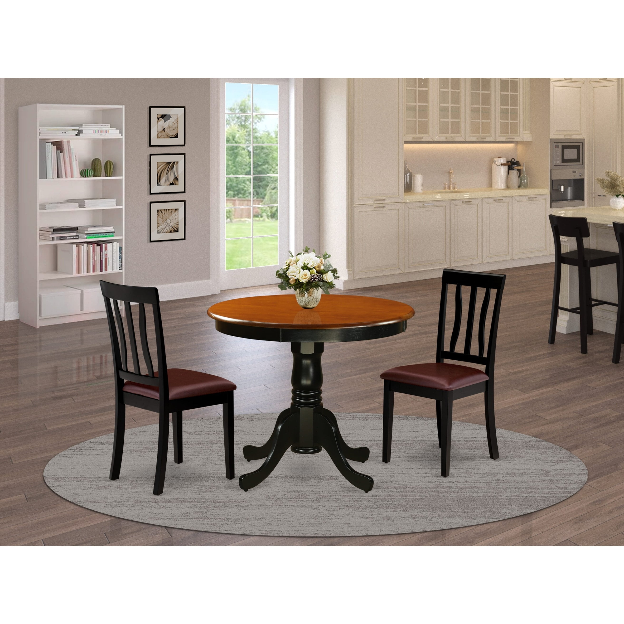 East West Furniture Antique 3-piece Dining Table and Chair Set in Black/Cherry