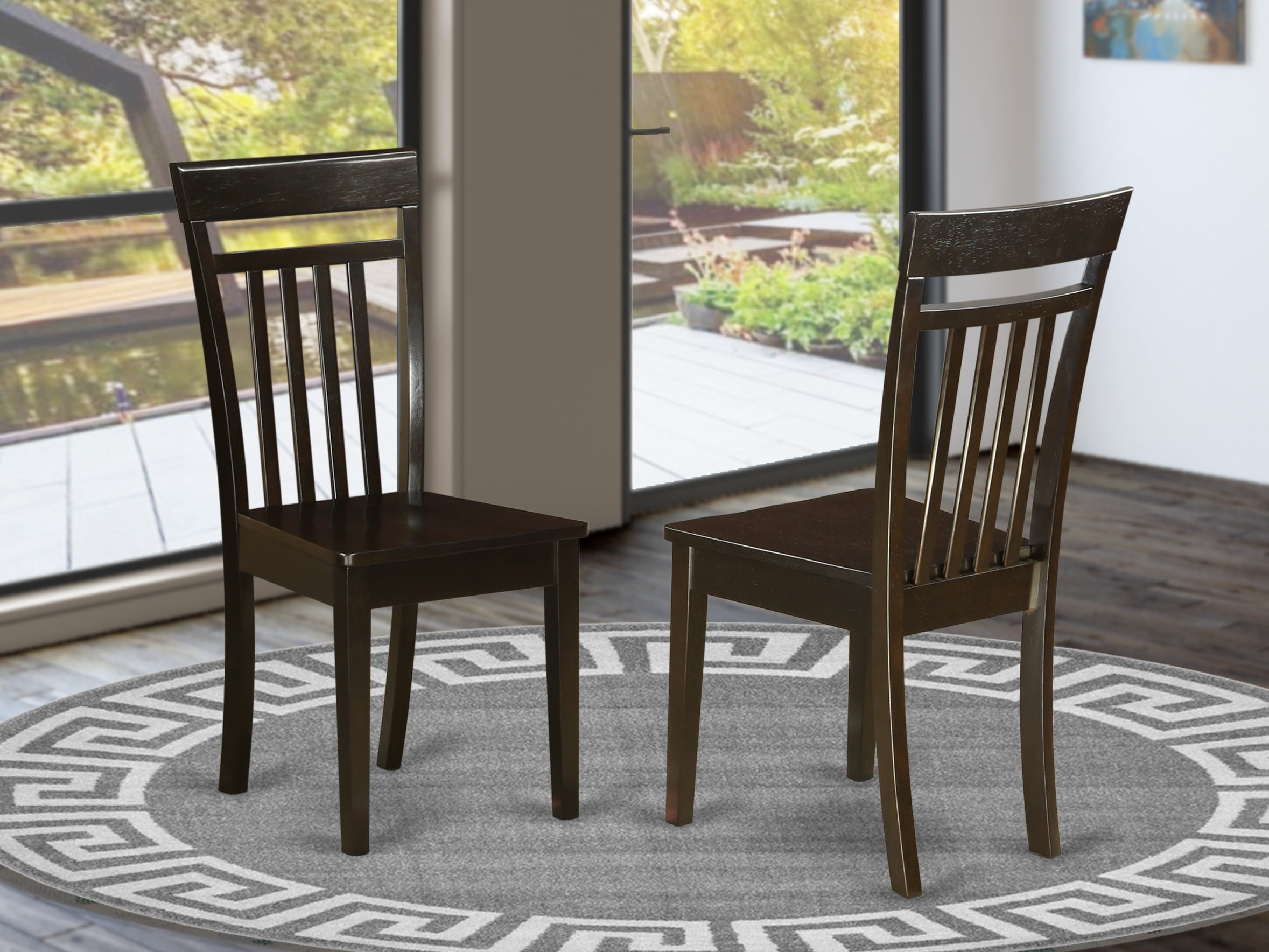 East West Furniture Capri 11" Wood Dining Chairs in Cappuccino (Set of 2)