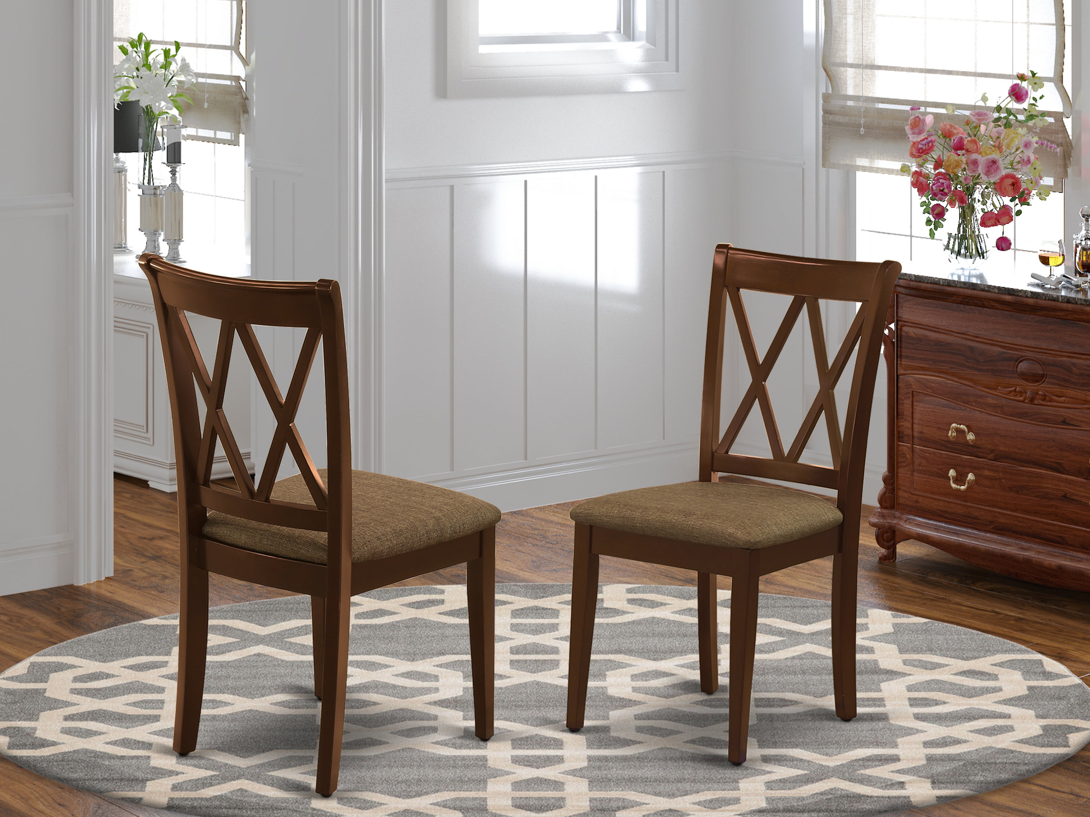 East West Furniture Clarksville 37" Fabric Dining Chairs in Mahogany (Set of 2)