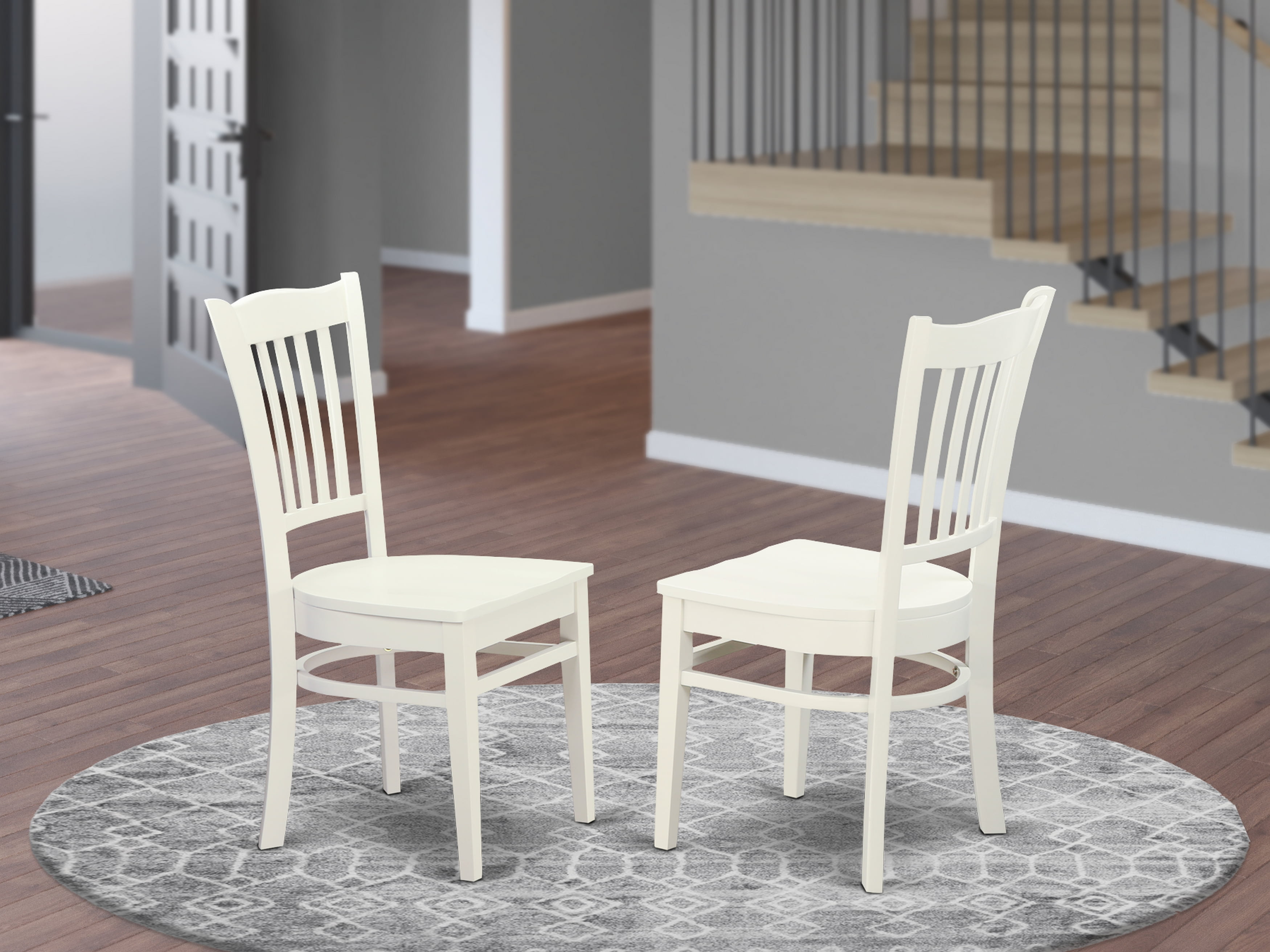 East West Furniture Groton 11" Wood Dining Chairs in Linen White (Set of 2)