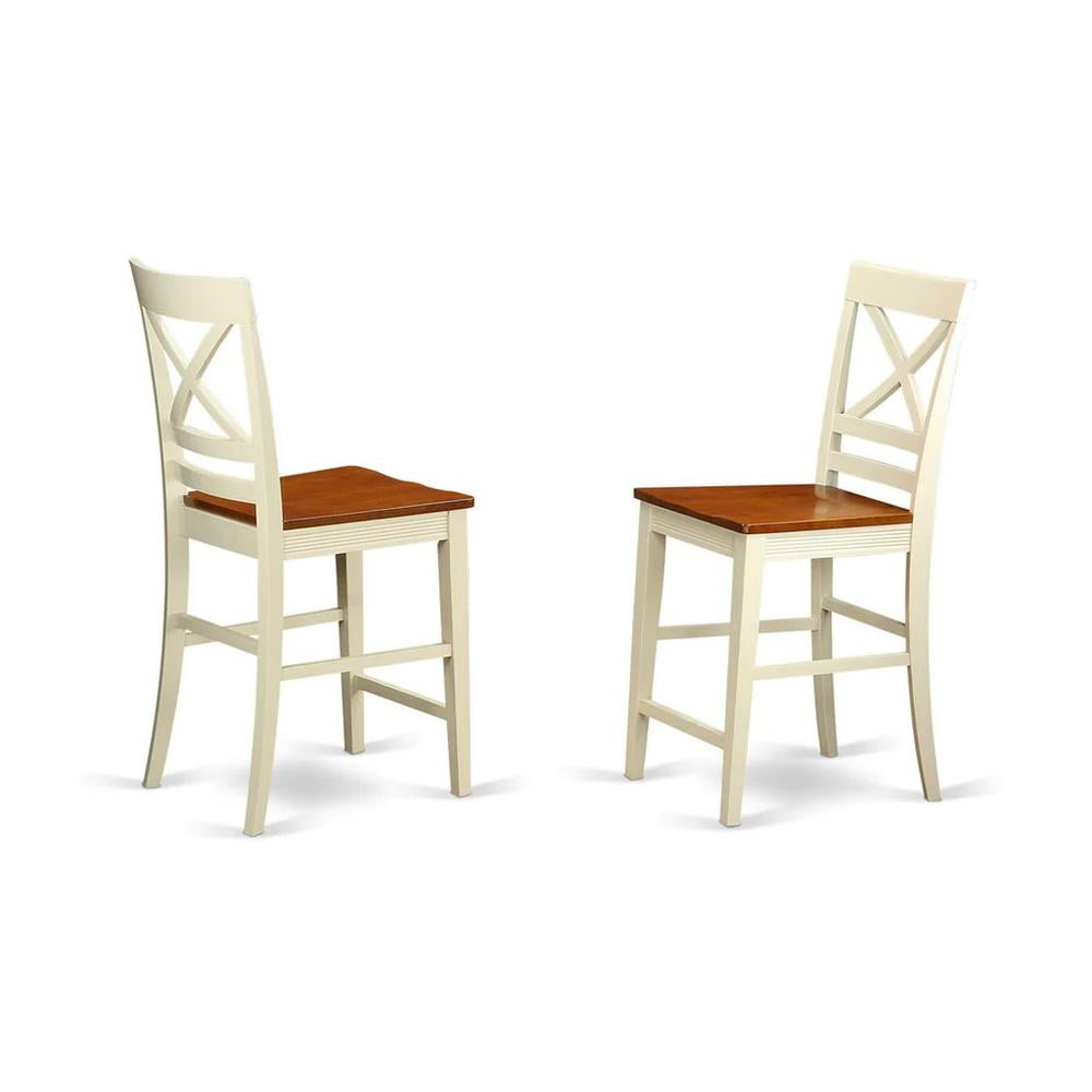 East West Furniture Quincy 11" Wood Counter Stools in Cream/Cherry (Set of 2)