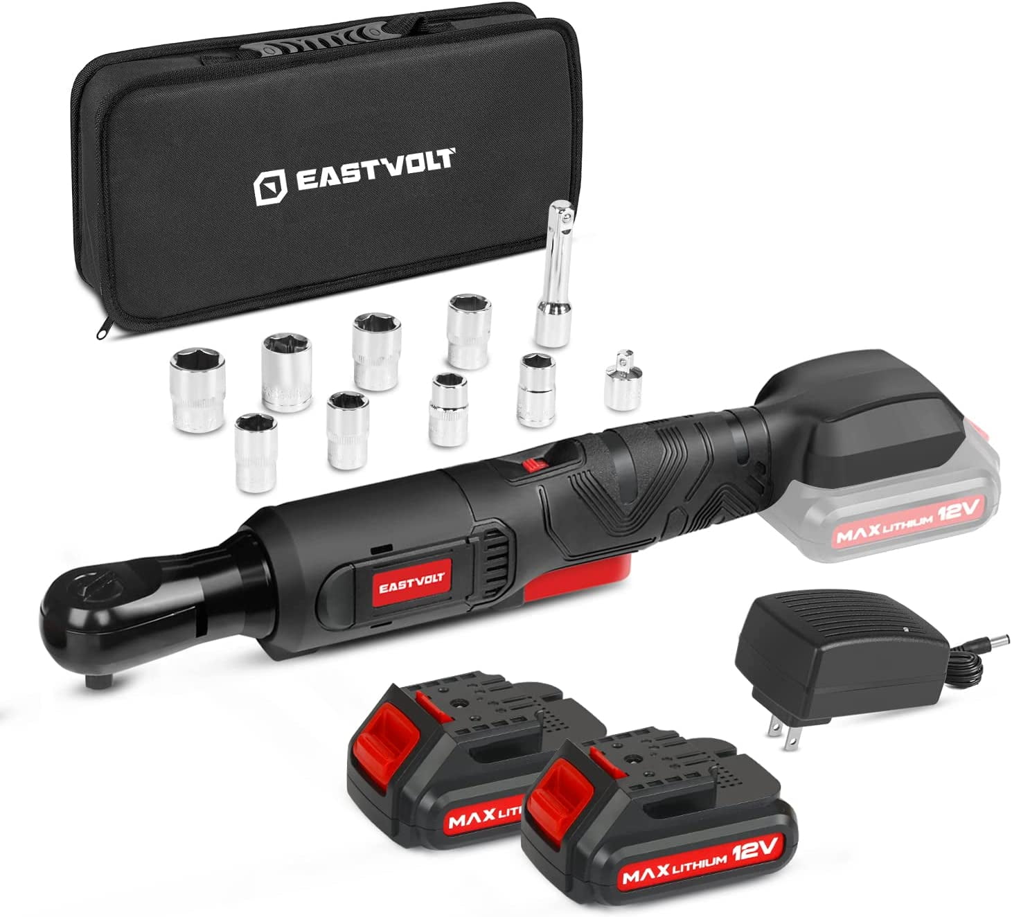Eastvolt EVRW1202B, 3/8" Cordless Electric Ratchet Socket Wrench & Set, 14 Pieces