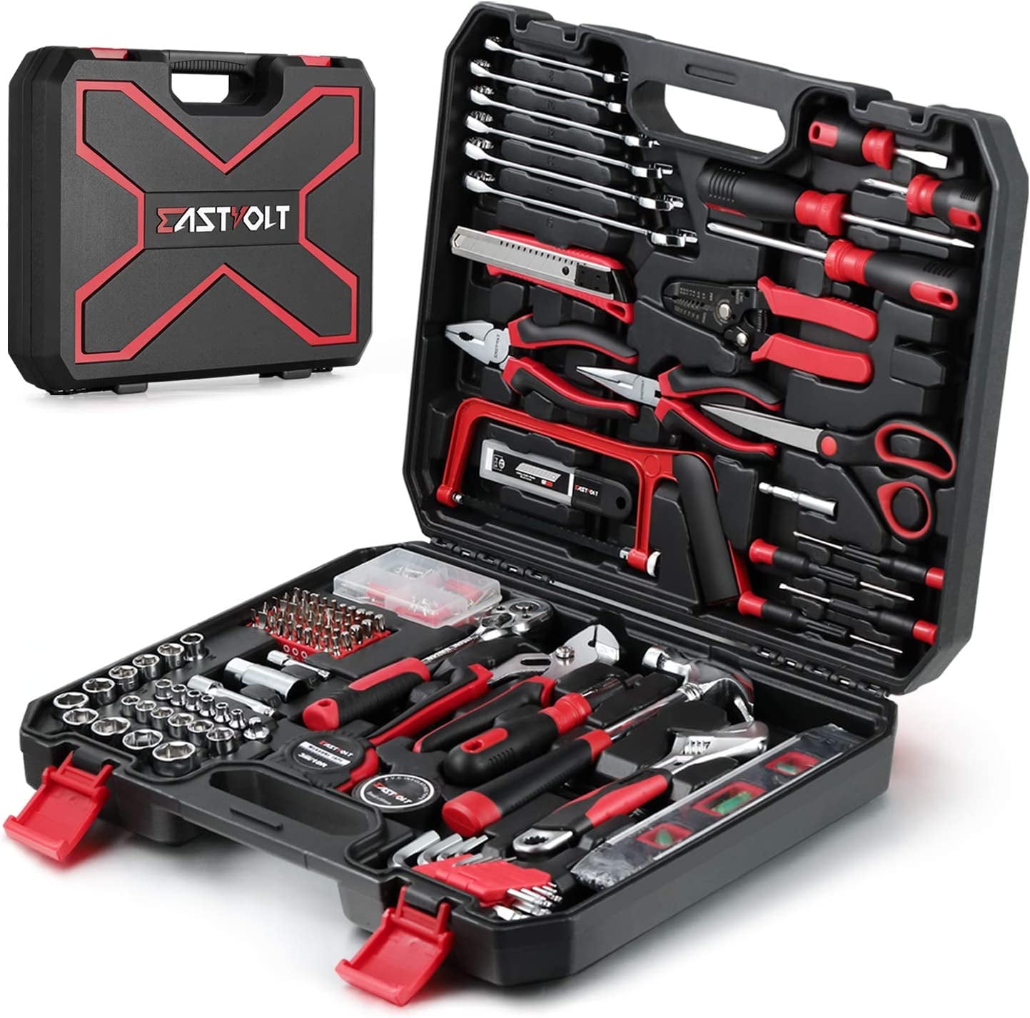 Eastvolt 218-Piece Household Tool Kit, Auto Repair Tool Set, Tool Kits for Homeowner, Plier, Screwdriver Set, Socket Kit and Toolbox Storage Case