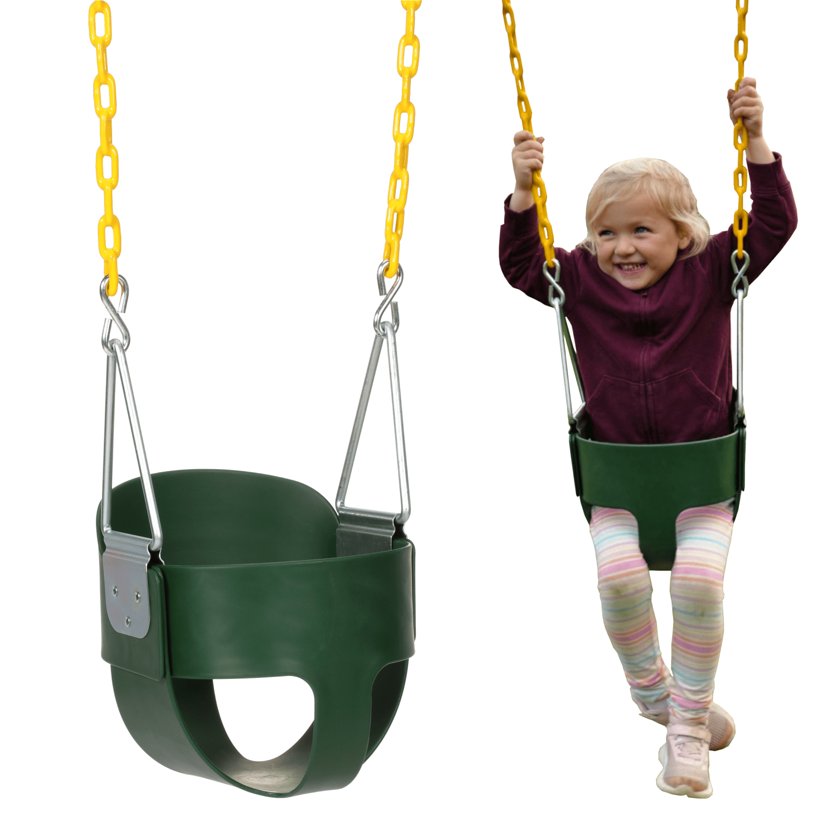 Heavy-Duty Green High Back Toddler Swing – Infant Bucket Swing Seat with Coated Chains – Baby Swing for Swing Sets, Outdoor Use – Green | Eastern Jungle Gym