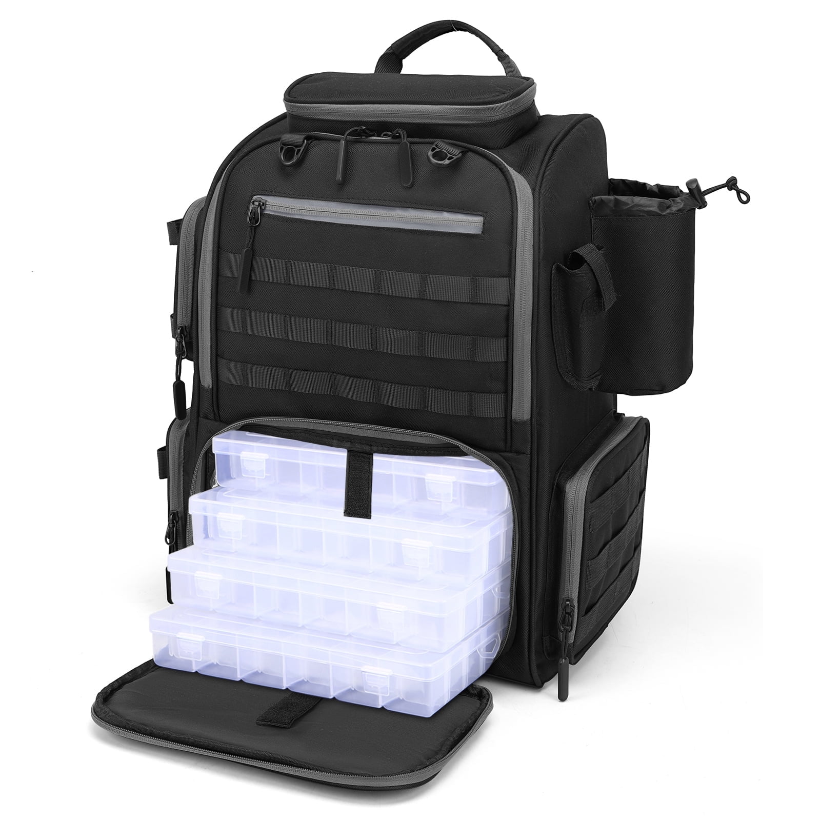 Eccomum Fishing Tackle Backpack with 4 Trays Large Tackle Storage Bag with Rain Cover Outdoor Shoulder Backpack Water-Resistant Fishing Gear Bag