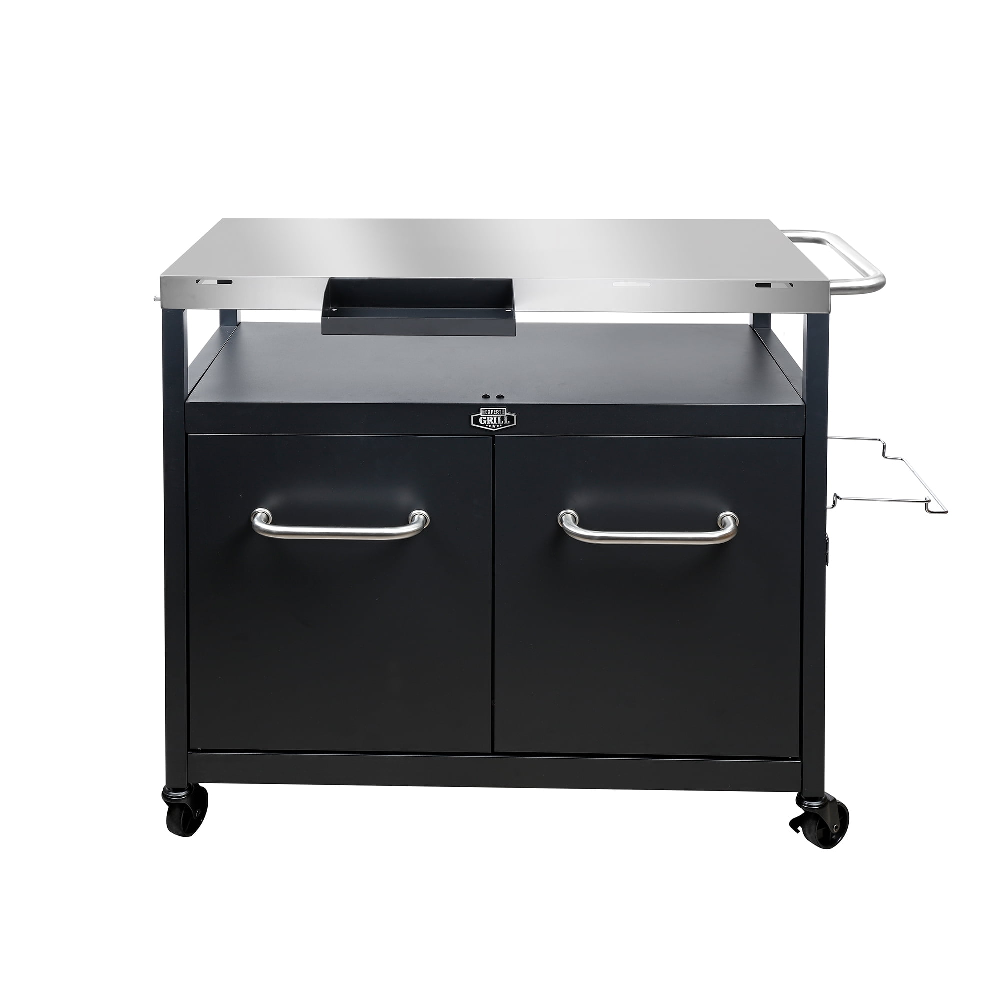 Expert Grill Outdoor BBQ Prep Cart with Wheels, Stainless Steel Top & Storage Shelves