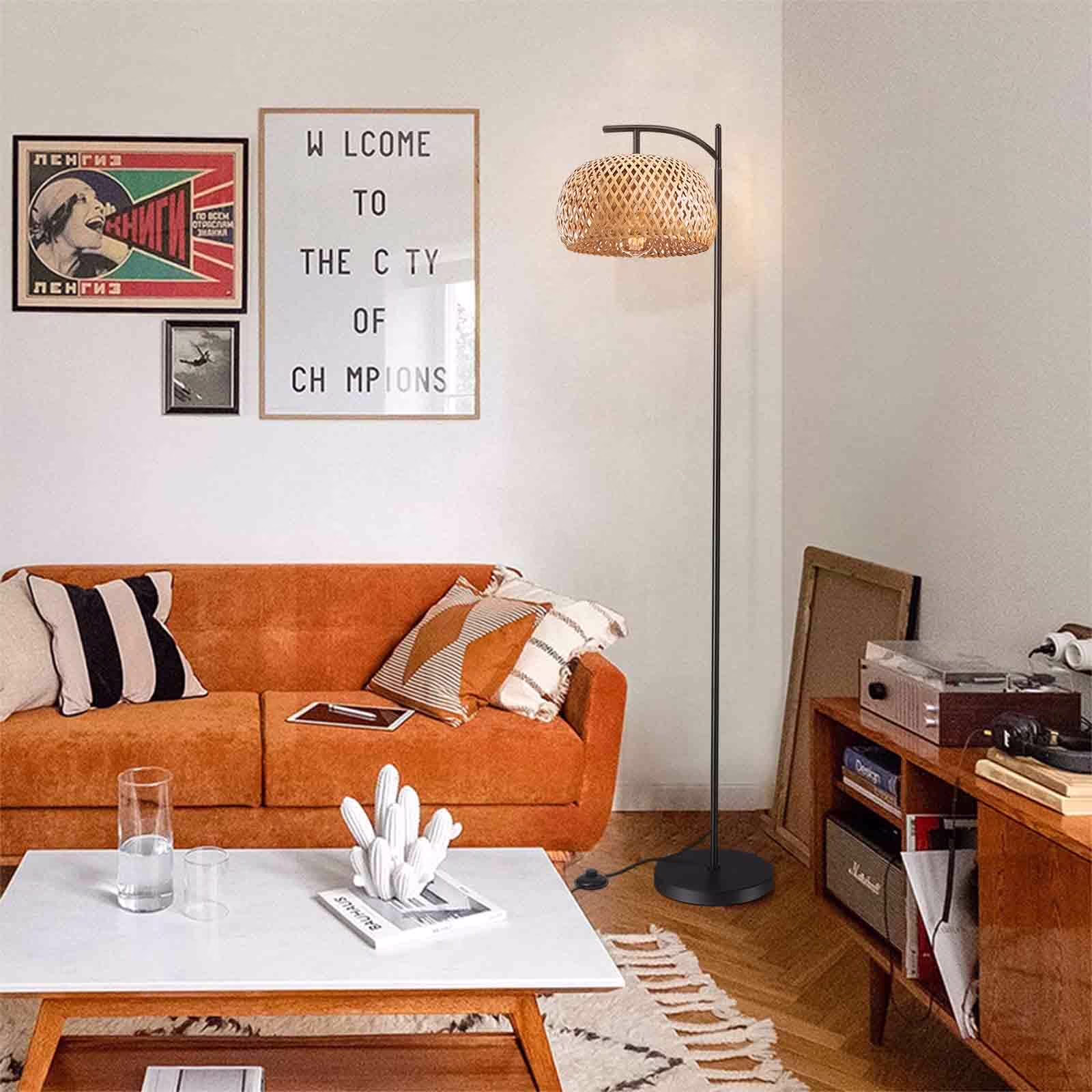 EE Eleven Master Floor Lamp for Living Room Farmhouse Rattan Standing Lamp, Nature Boho Bamboo Lampshade Floor Light for Bedroom, Office (Bulb not Include)