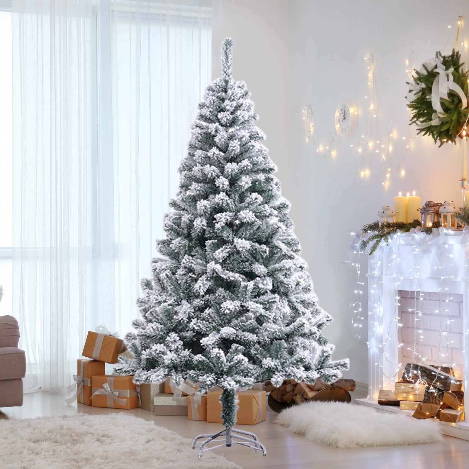 EGNMCR Enhance Your Holiday Decor With The Exquisite Snow Covered Plush Christmas Tree- For Home Office Party Decorat Snow Flocked Artificial Holiday Christmas Tree on