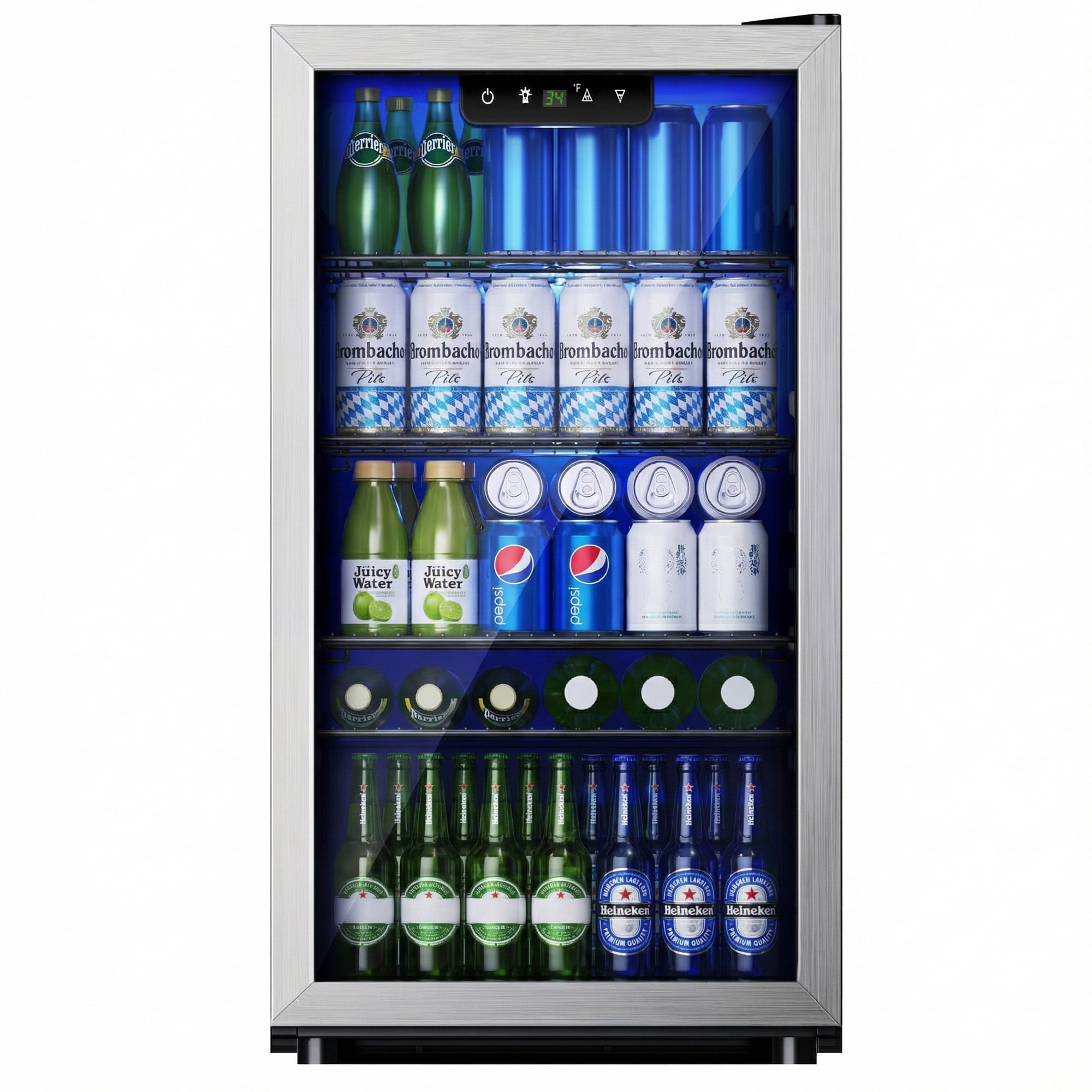 EUHOMY 125 Can Beverage Refrigerator and Cooler with Glass Door for Home, 17.3 in D, 31.5 in H, Silver