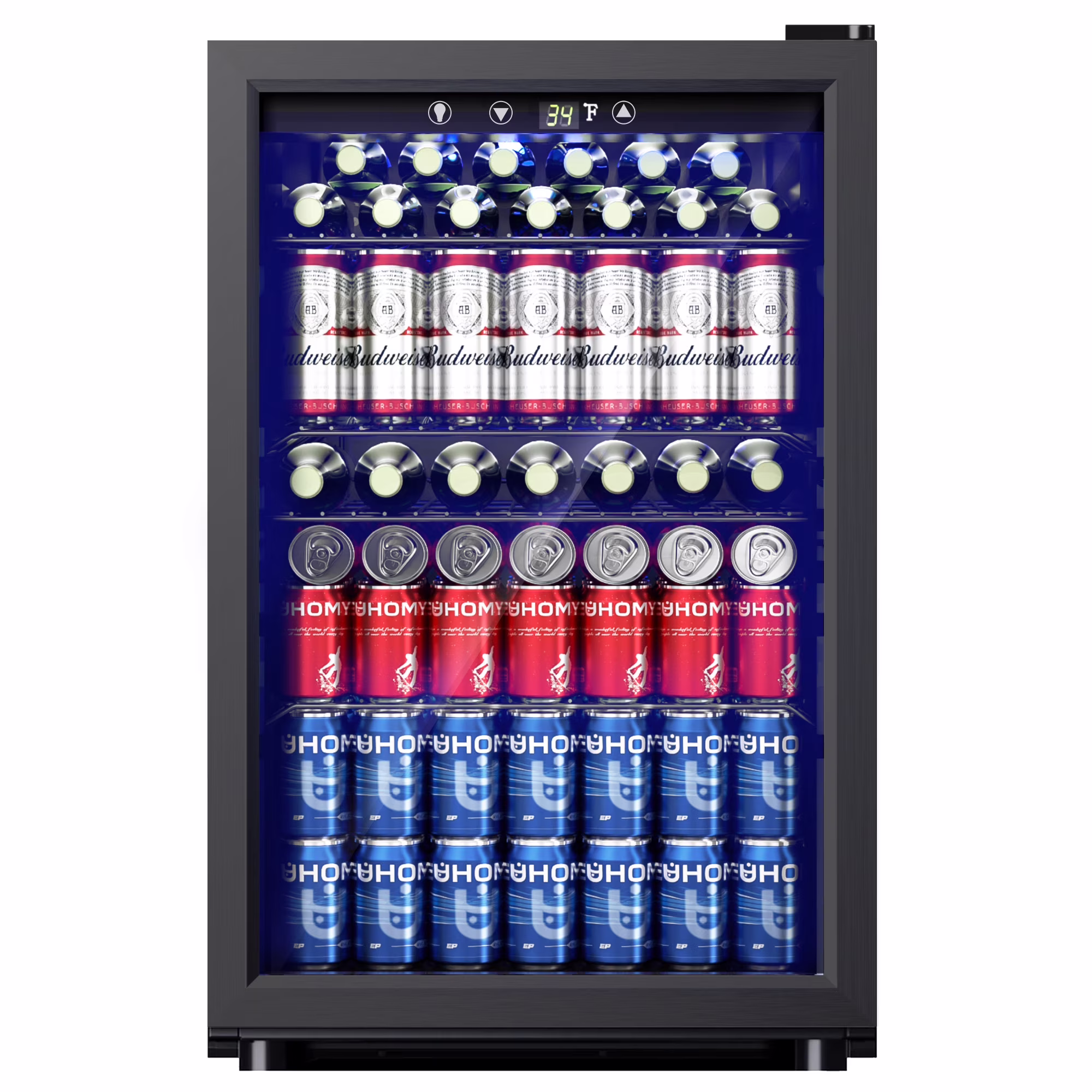 EUHOMY 145 Can Beverage Refrigerator and Mine Cooler with Glass Door with Adjustable Shelves