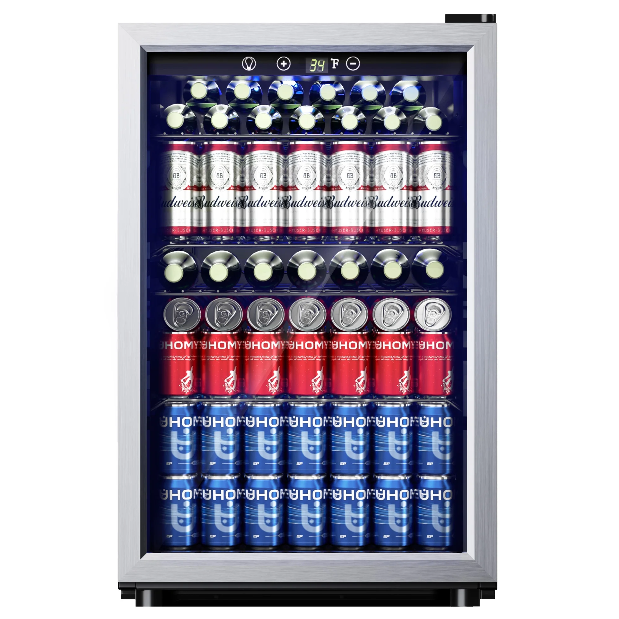 EUHOMY 145 Can Beverage Refrigerator and Mine Cooler with Glass Door with Adjustable Shelves