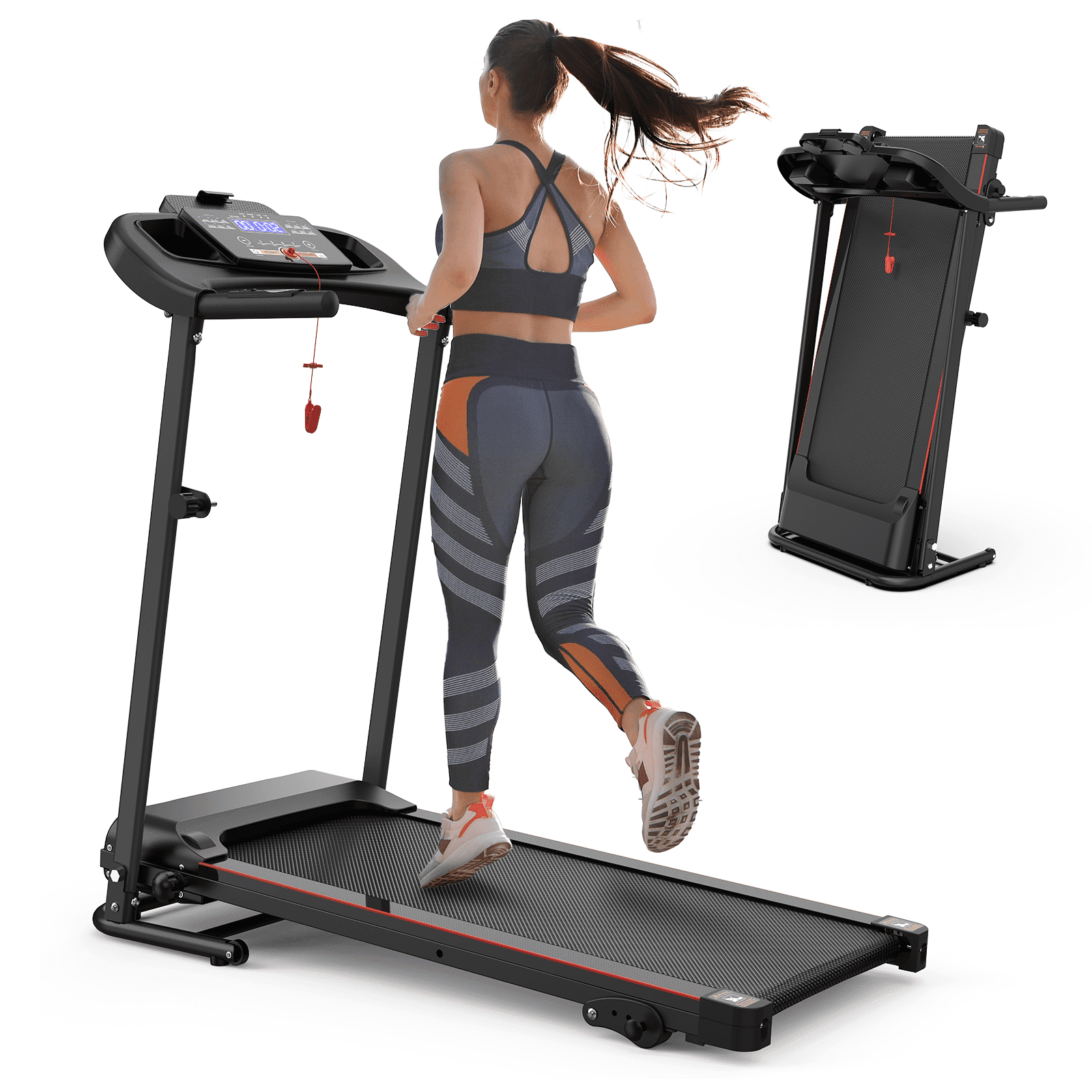EUROCO 265LBS 2.5HP Folding Treadmill with 3 Level Incline,Foldable Electric Treadmill with LED Display,Bluetooth,Cup Holder & Heart Rate Sensor,7.5Mph Walking Running Machine for Indoor Home Gym