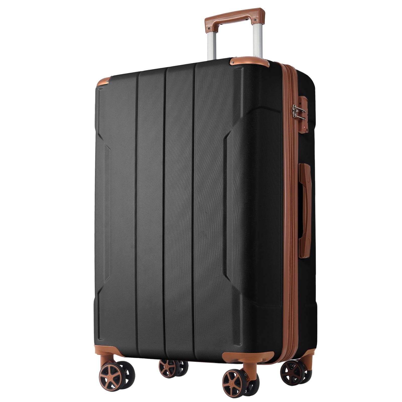 EUROCO 28" Hardside Checked Luggage, ABS Expandable Suitcase with TSA Lock and Double Spinner Wheels,Lightweight Durable luggage,Black Brown