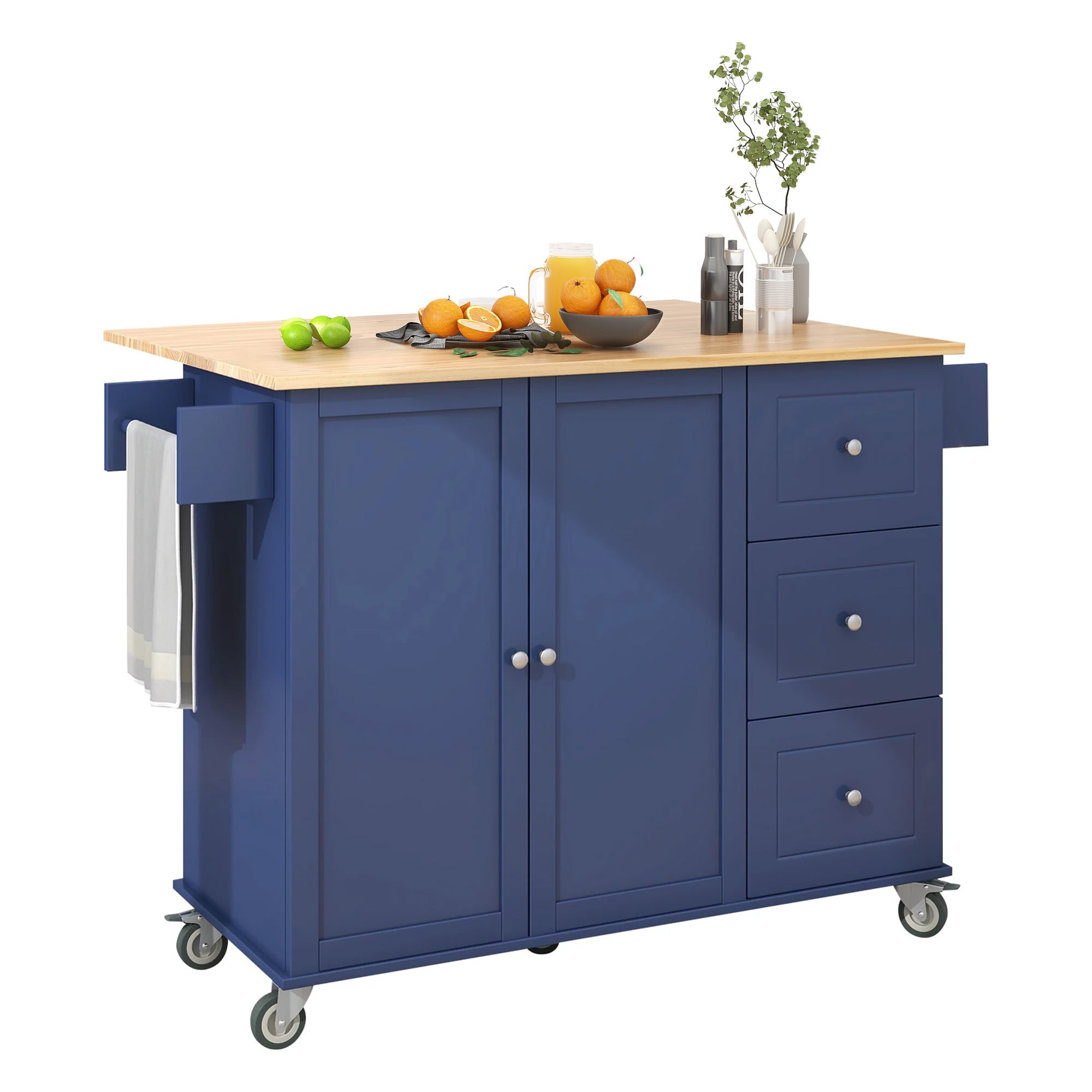 Euroco Kitchen Islands with Drop Leaf, Solid wood Blue, 52.76 in
